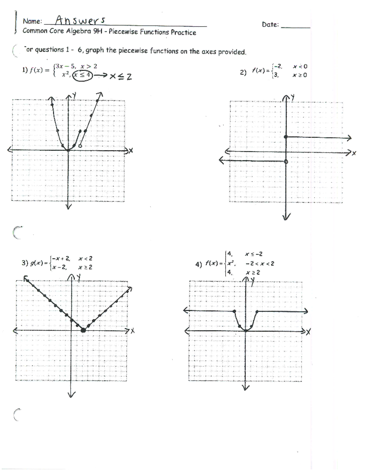 Practice with Piecewise Functions Answers - MATH440 - Studocu