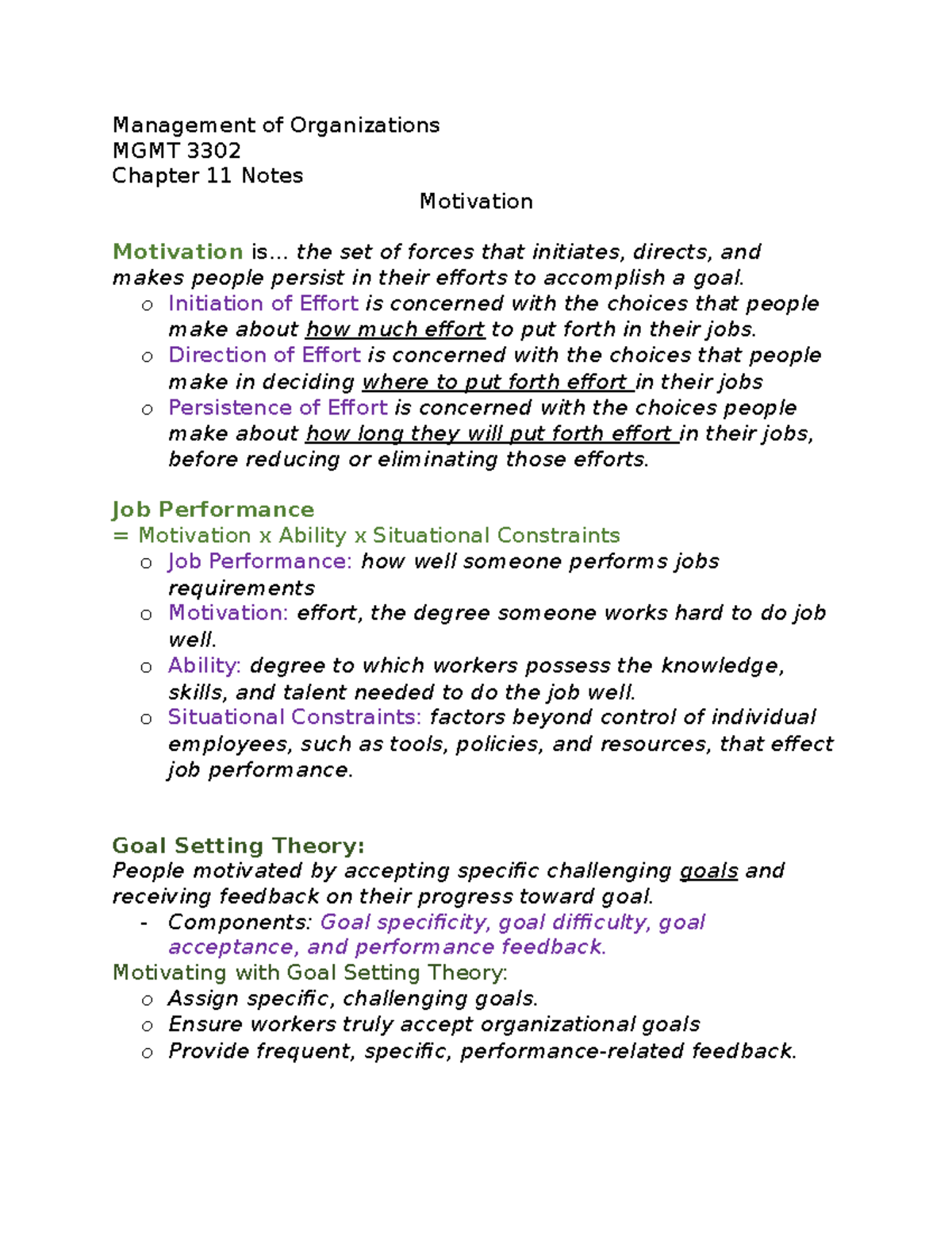 MGMT.Ch 11 notes. - Management of Organizations MGMT 3302 Chapter 11 ...