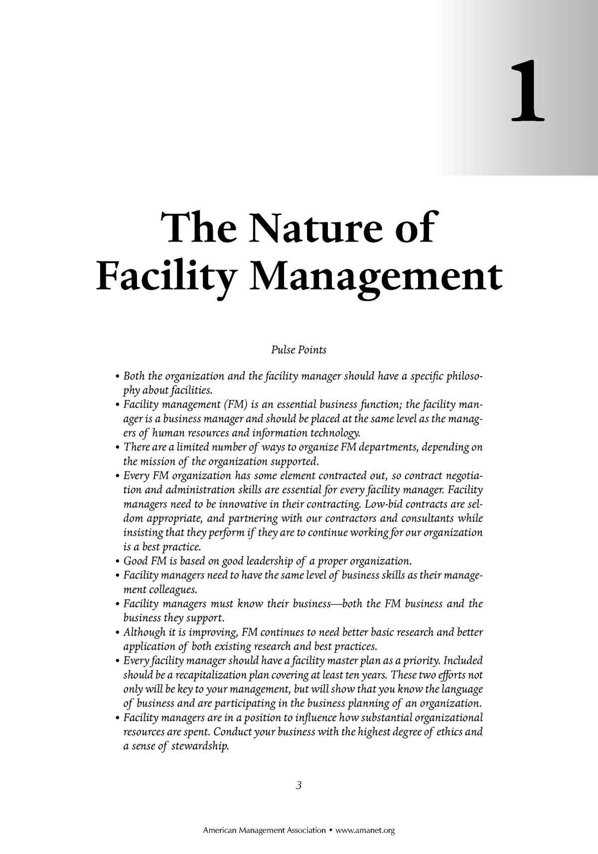 Fac 1 FM Handbook Ch1 - Facilities Management Can Be Defined As The ...