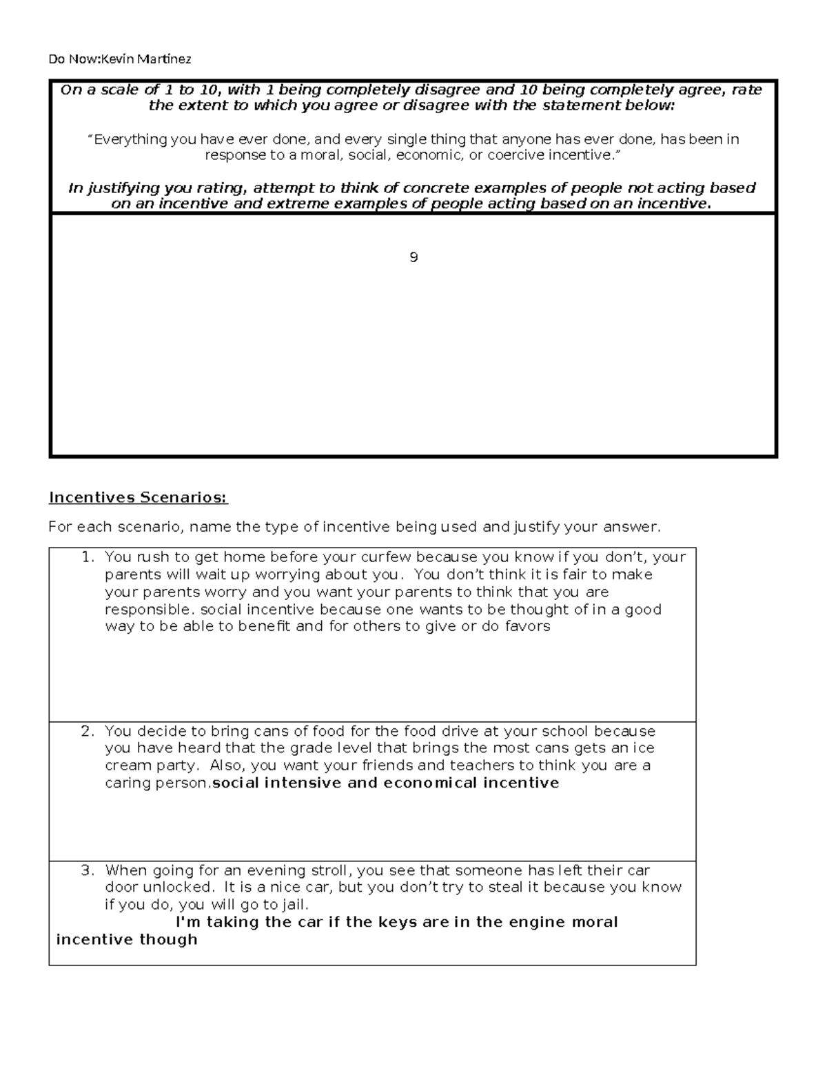 2.4 Incentives Notes + Questions - Do Now:Kevin Martinez On a scale of ...