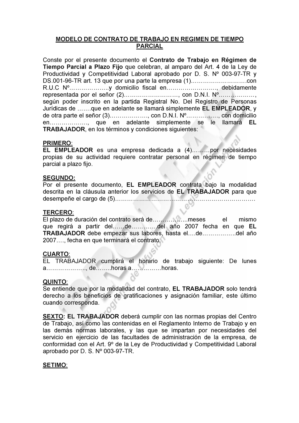 Modelo De Contrato A Tiempo Parcial Modelo De Contrato De Trabajo En Regimen De Tiempo Parcial 9667