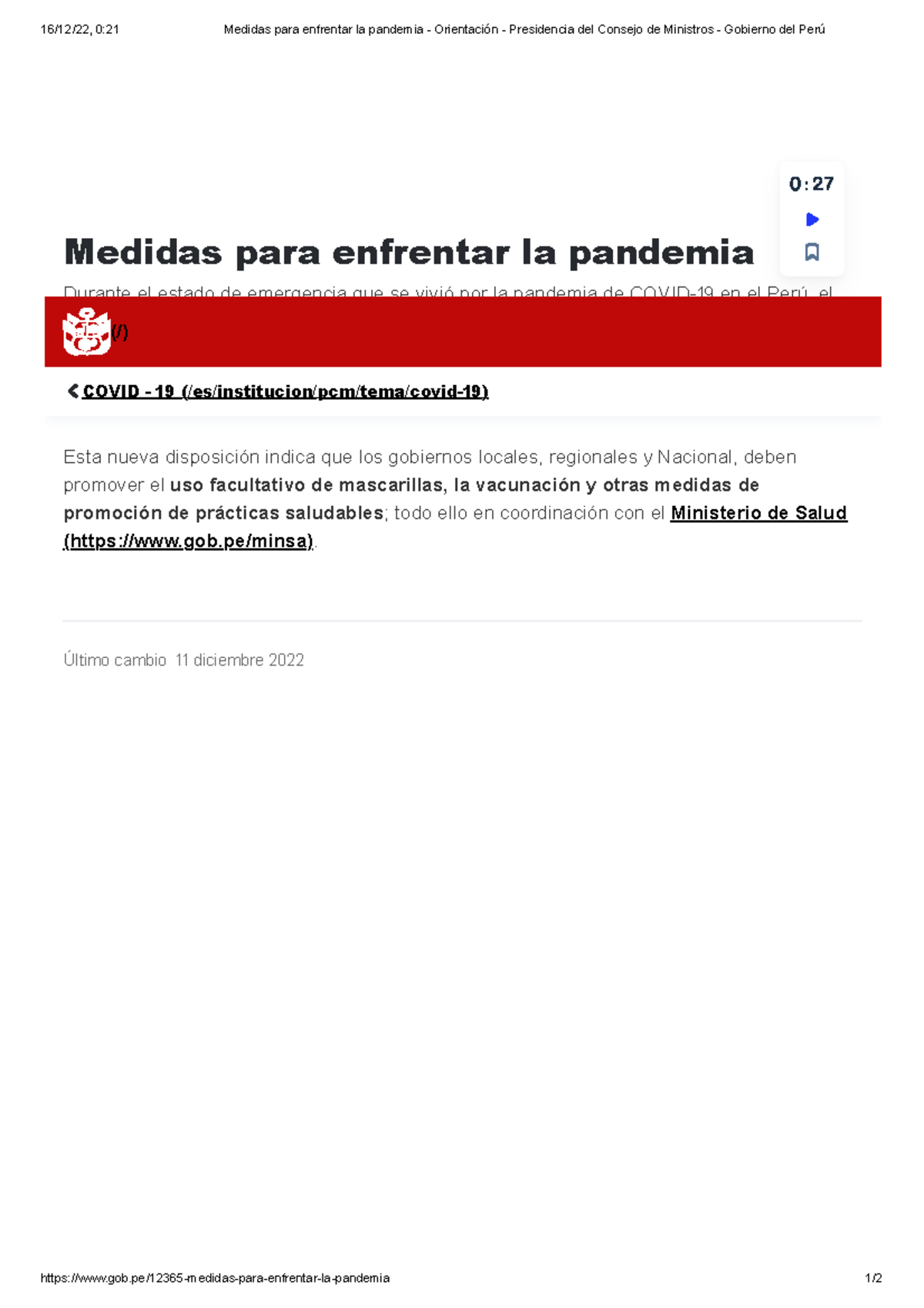 Medidas para enfrentar la pandemia - Orientación - Presidencia del ...