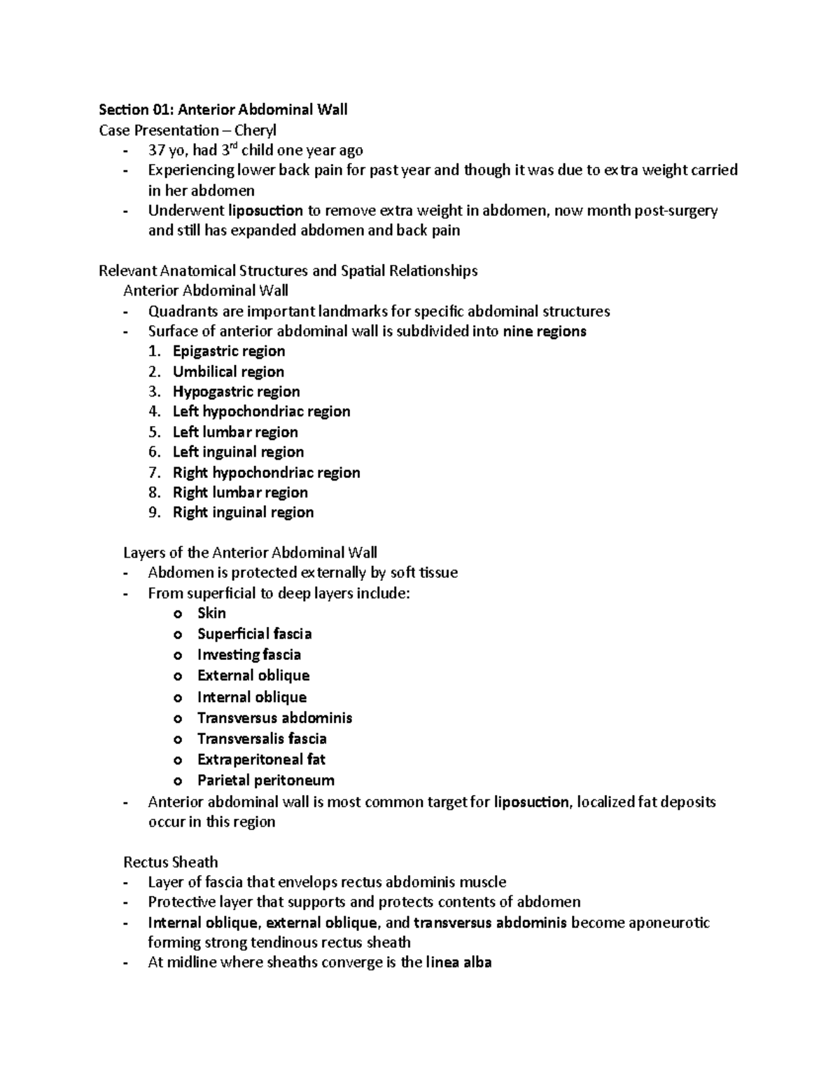 Module 2A - The Abdomen I - Section 01: Anterior Abdominal Wall Case ...
