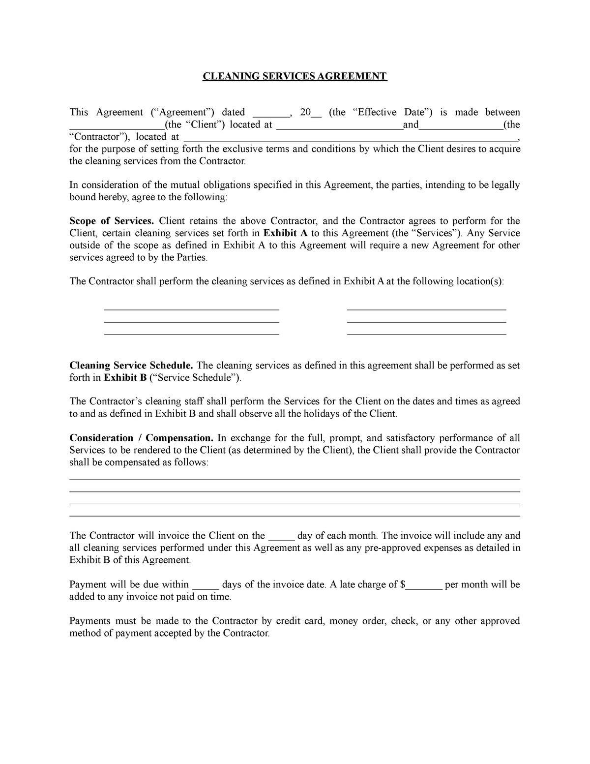 Pdf template cleaning contract template - CLEANING SERVICES AGREEMENT ...