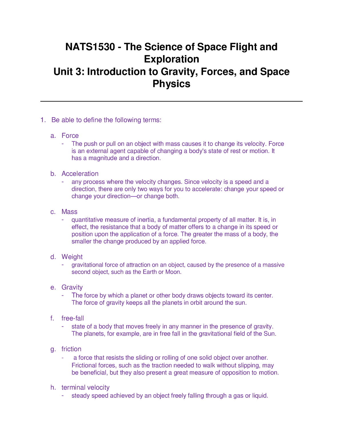 NATS 1530 UNIT 3,4,5 EXAM PREP - NATS1530 - The Science of Space Flight ...