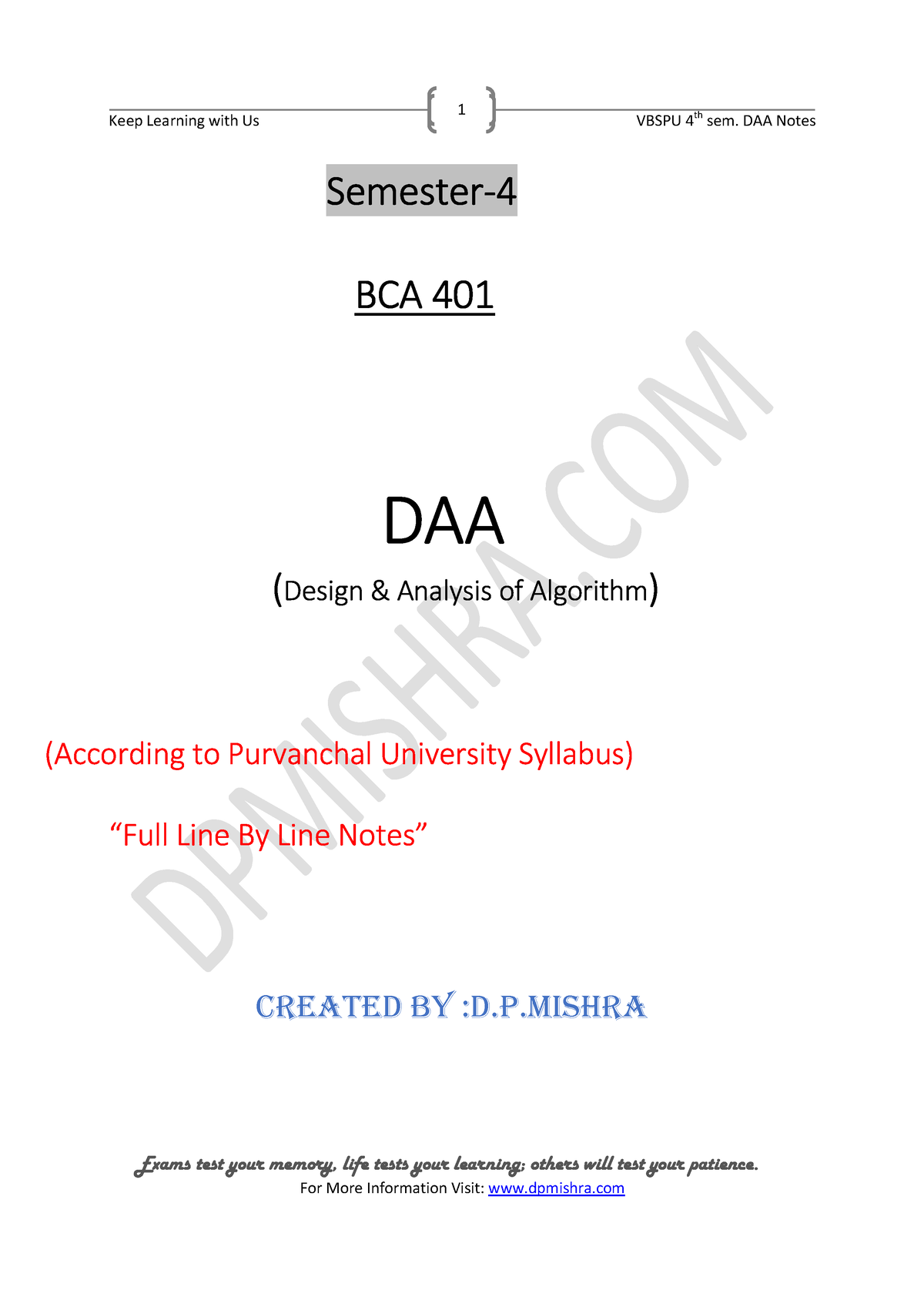 Design And Analysis Of Algorithms Notes PDF – DAA BCA 4th Sem Notes ...