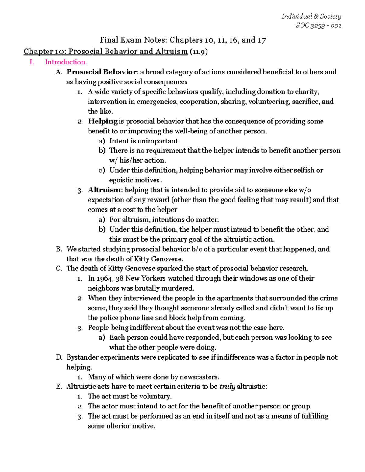 SOC 3253 | Individual and Society | Final Exam Notes: Chapters 10, 11 ...