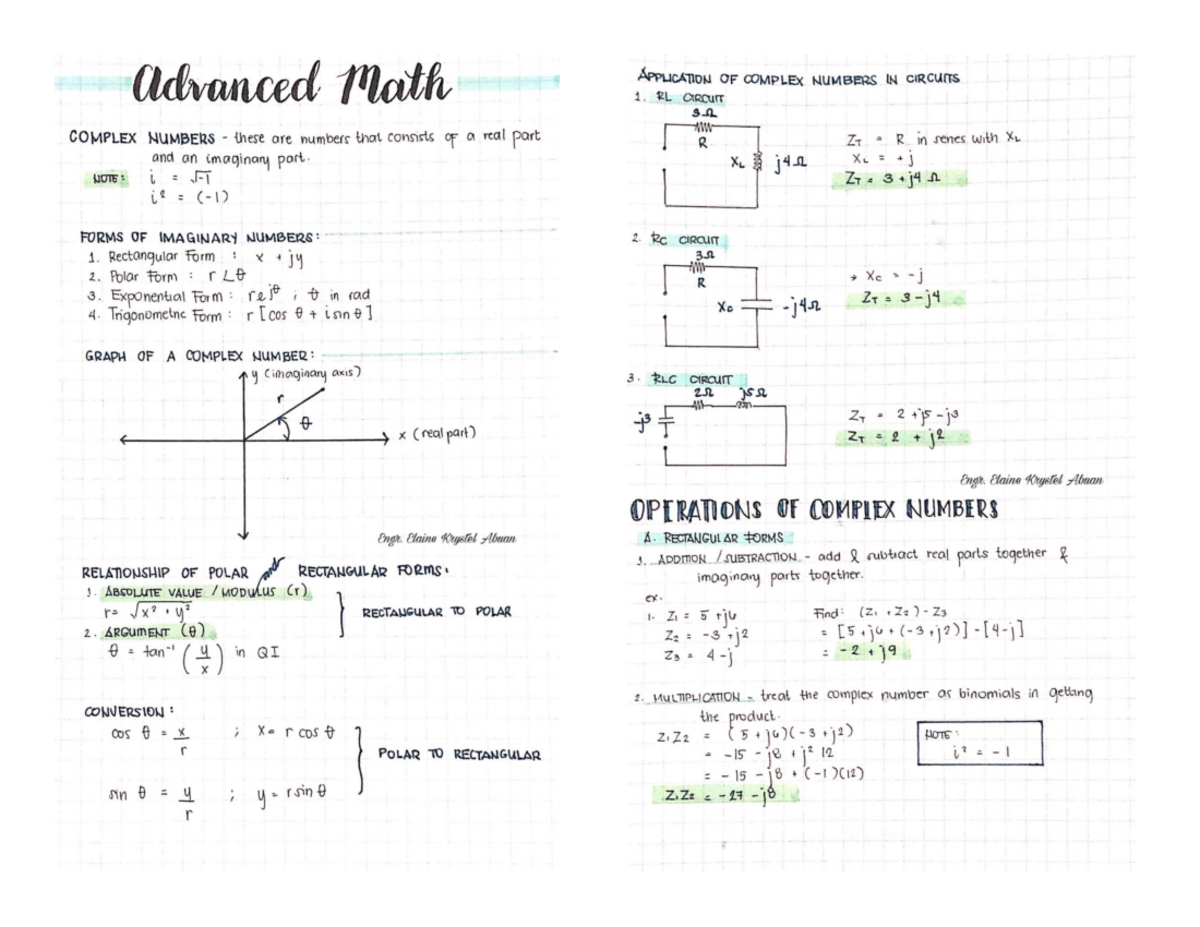 Advanced MATH- Complex Numbers - Civil Engineering - Studocu