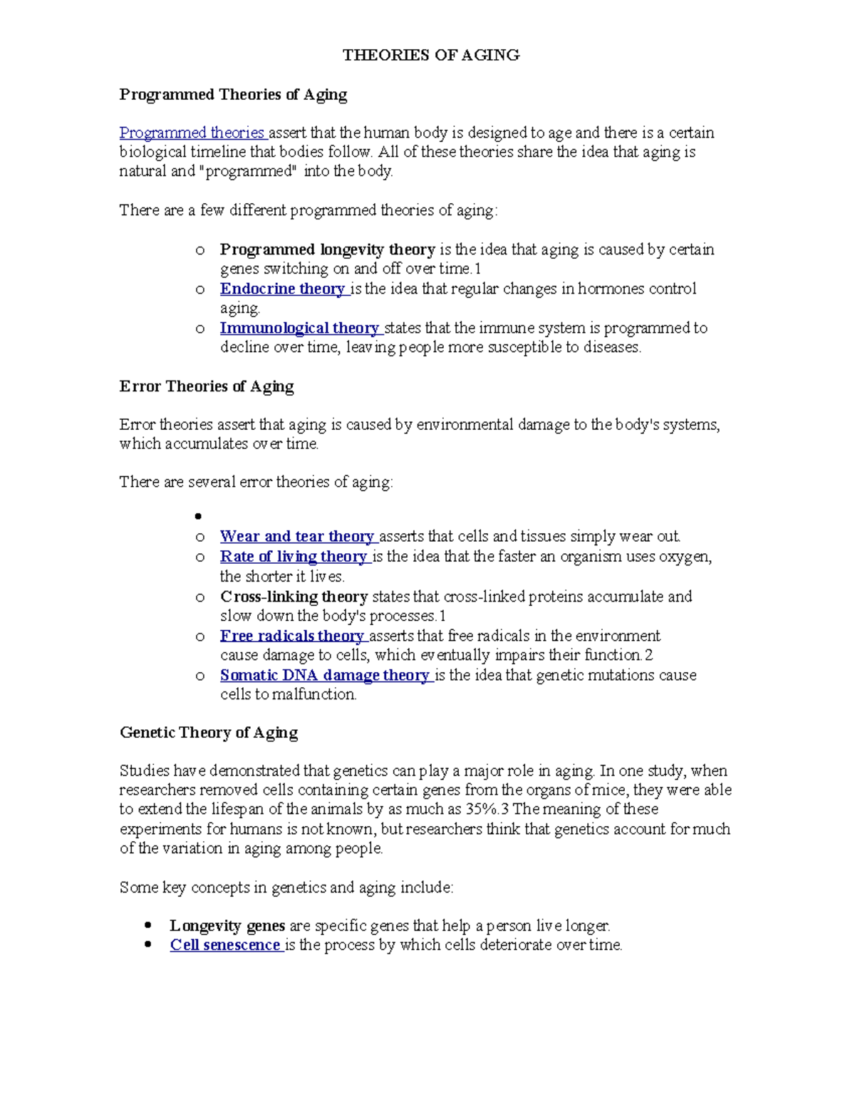 Theories OF Aging - Lecture Notes 1-3 - THEORIES OF AGING Programmed ...