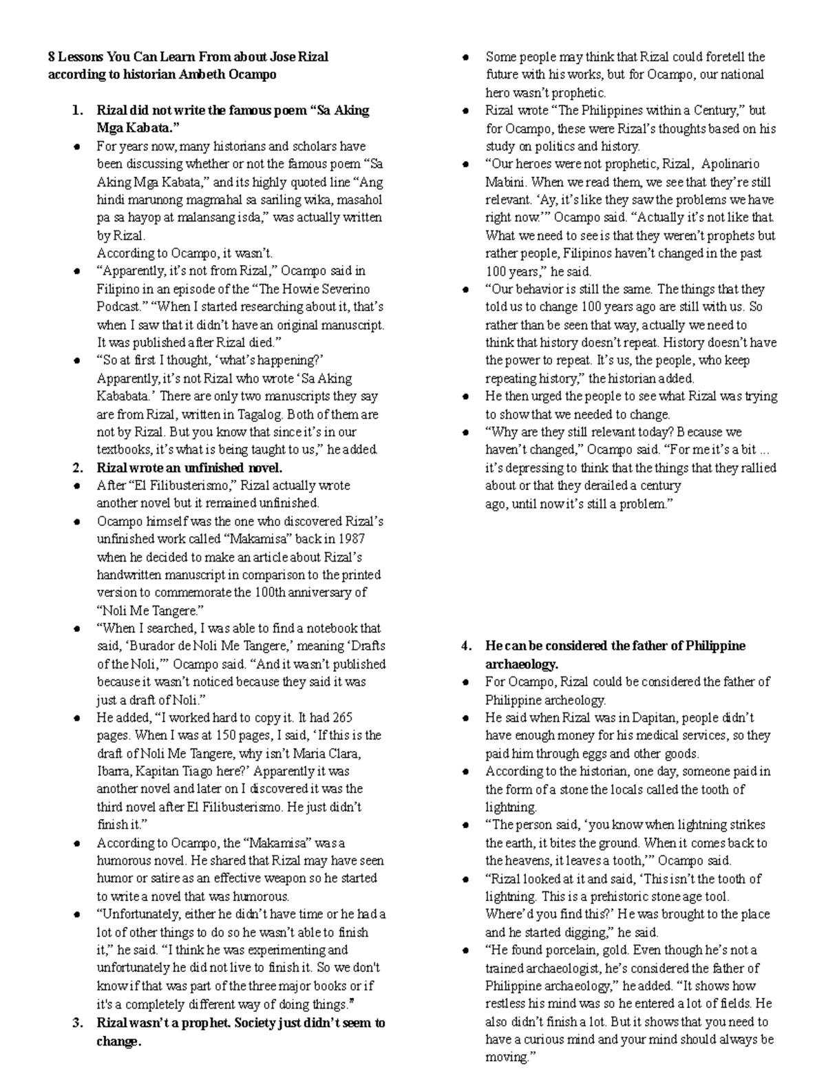 Rizal Notes Week 18 - 8 Lessons You Can Learn From about Jose Rizal ...