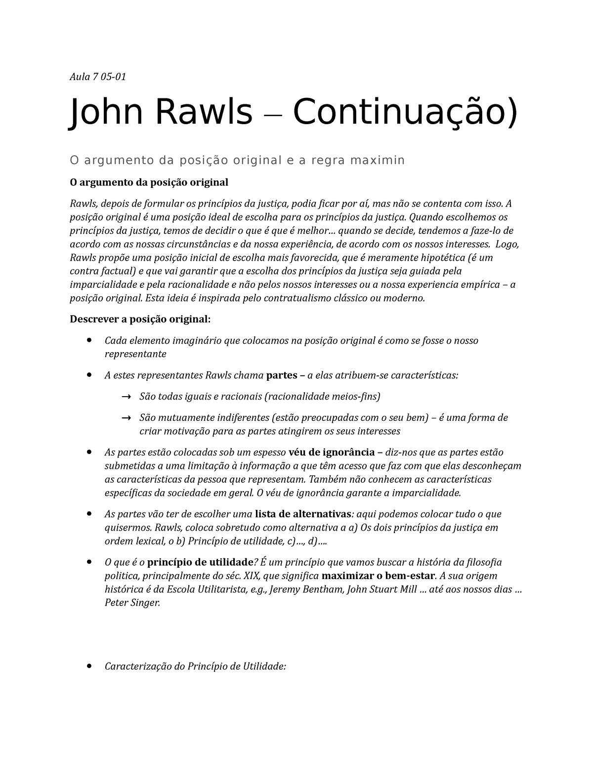Aula 7 05 01 22 Sobre Rawls Aula 7 05 John Rawls Continuação O Argumento Da Posição 1569