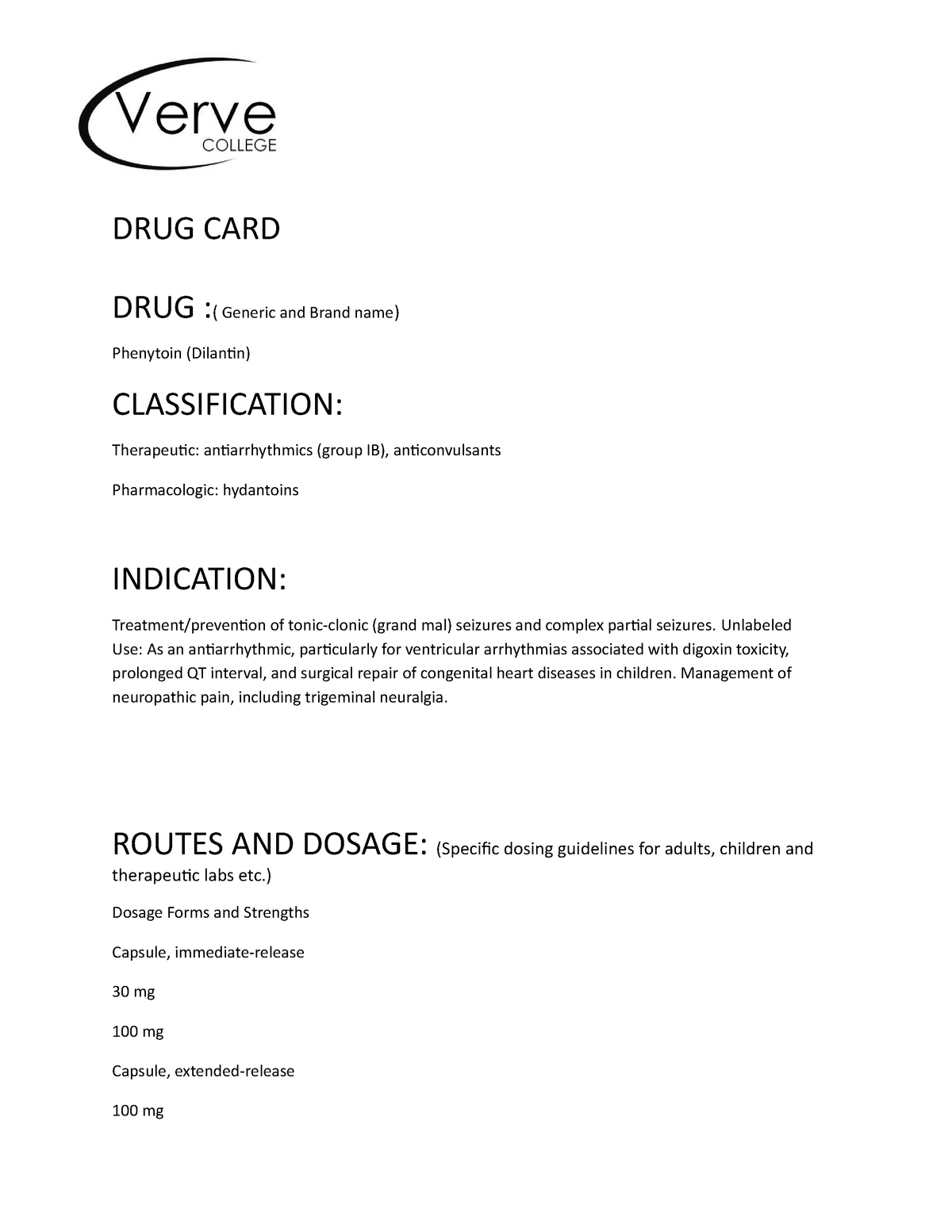 Phenytoin drug card for phramoclogy DRUG CARD DRUG ( Generic and