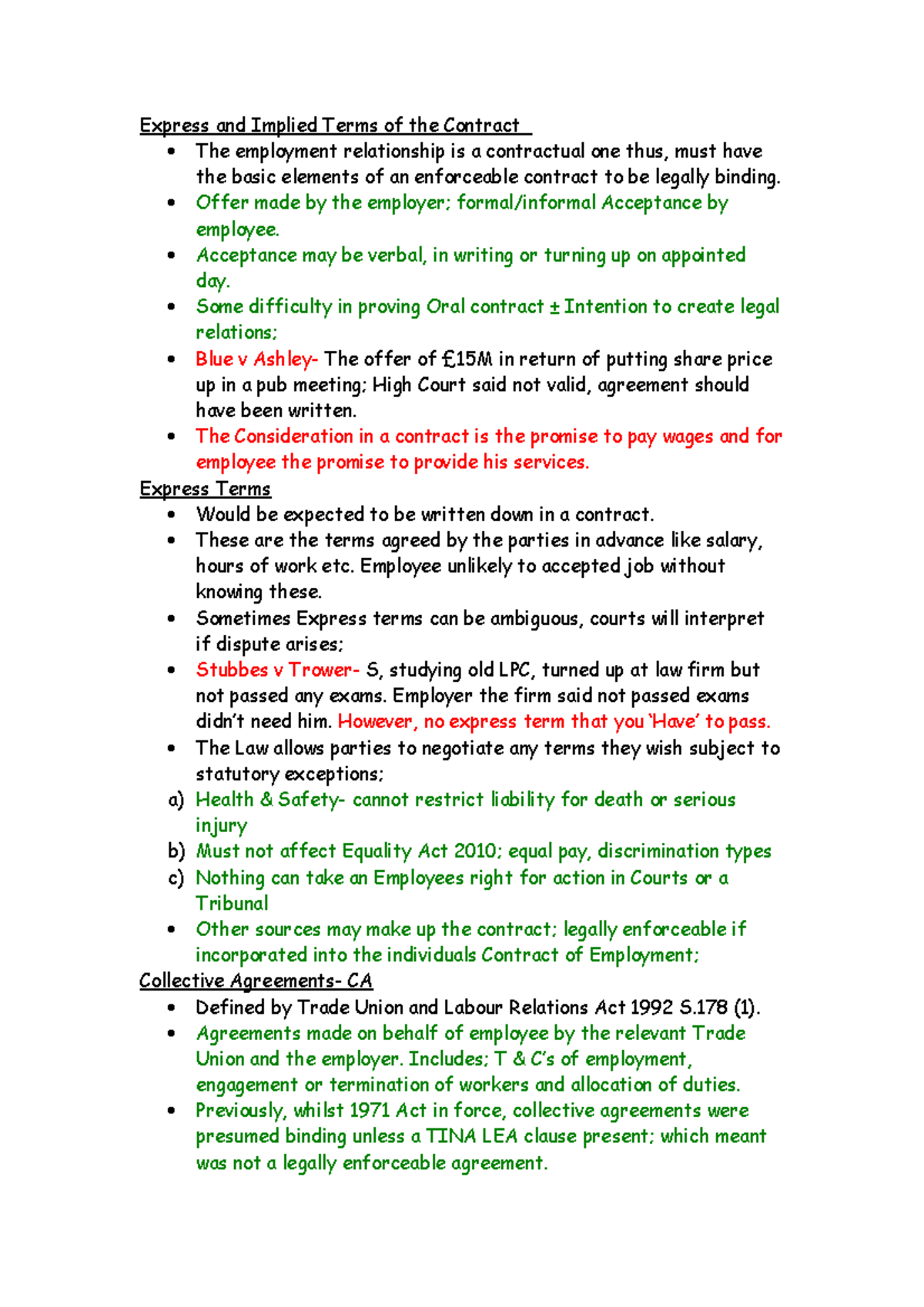 Express And Implied Terms- Exam Notes - Express And Implied Terms Of ...