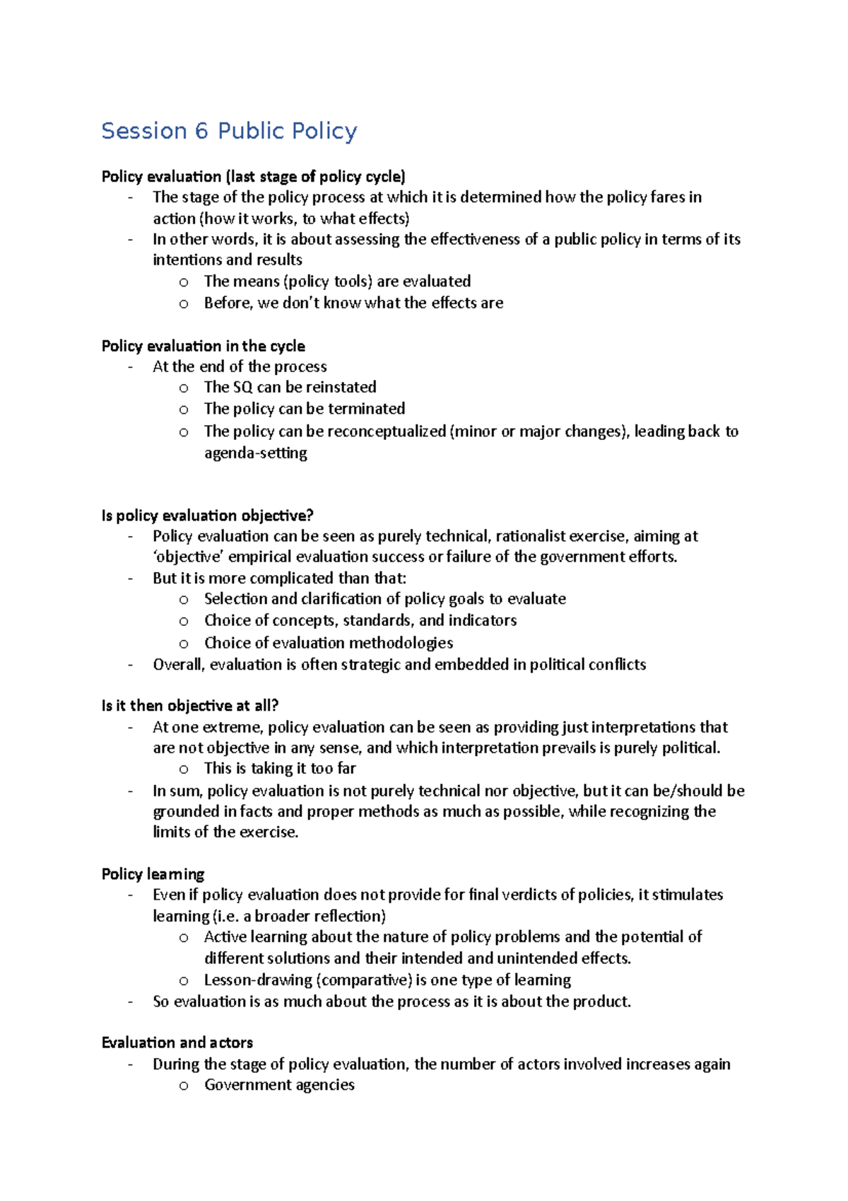 Session 6 Public Policy - Session 6 Public Policy Policy evaluation ...