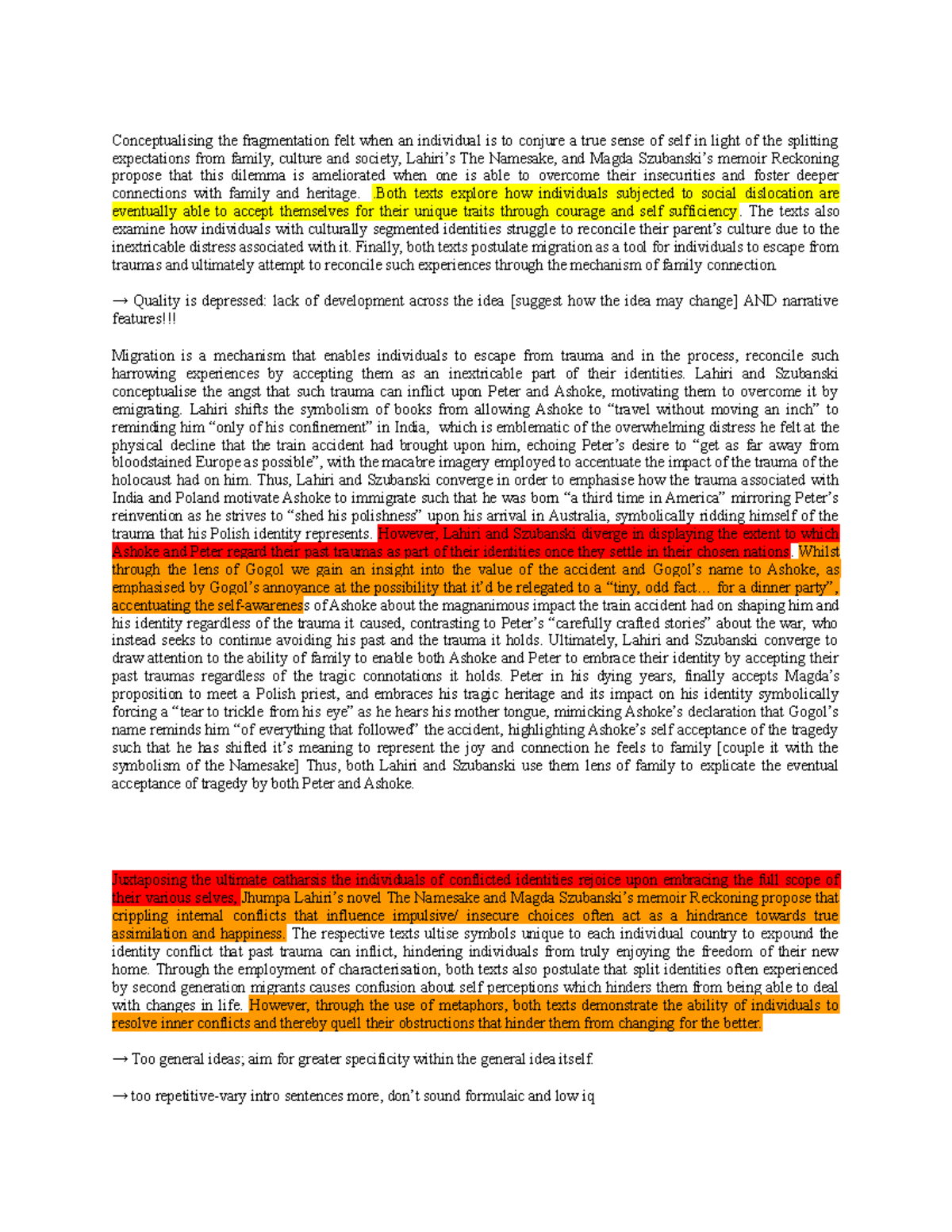 Comparative essays Namesake and Reckoning - Conceptualising the ...