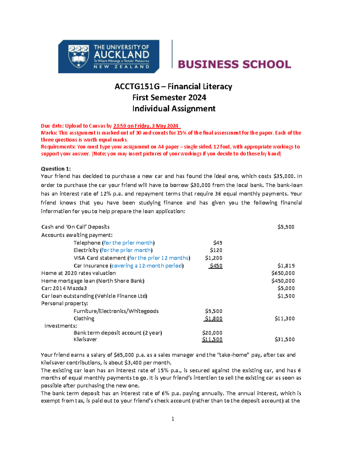 Acctg 151G Individual Assignment - 1 ACCTG151G – Financial Literacy ...