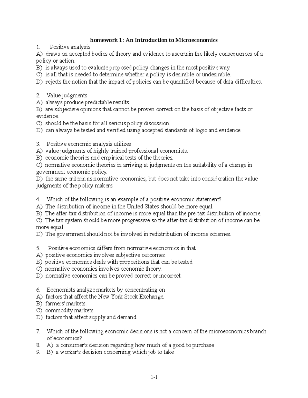 Homework 1 microeconomics introduction of economics and some basic ...