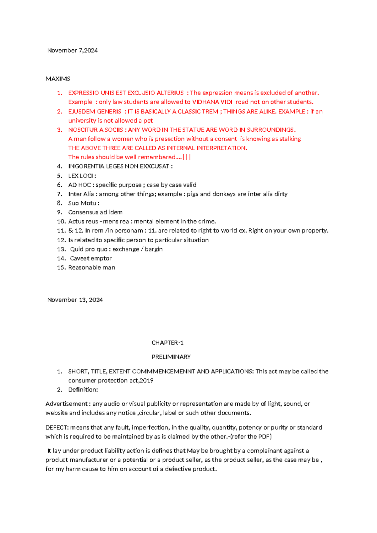 Maxims - November 7, MAXIMS EXPRESSIO UNIS EST EXCLUSIO ALTERIUS : The ...