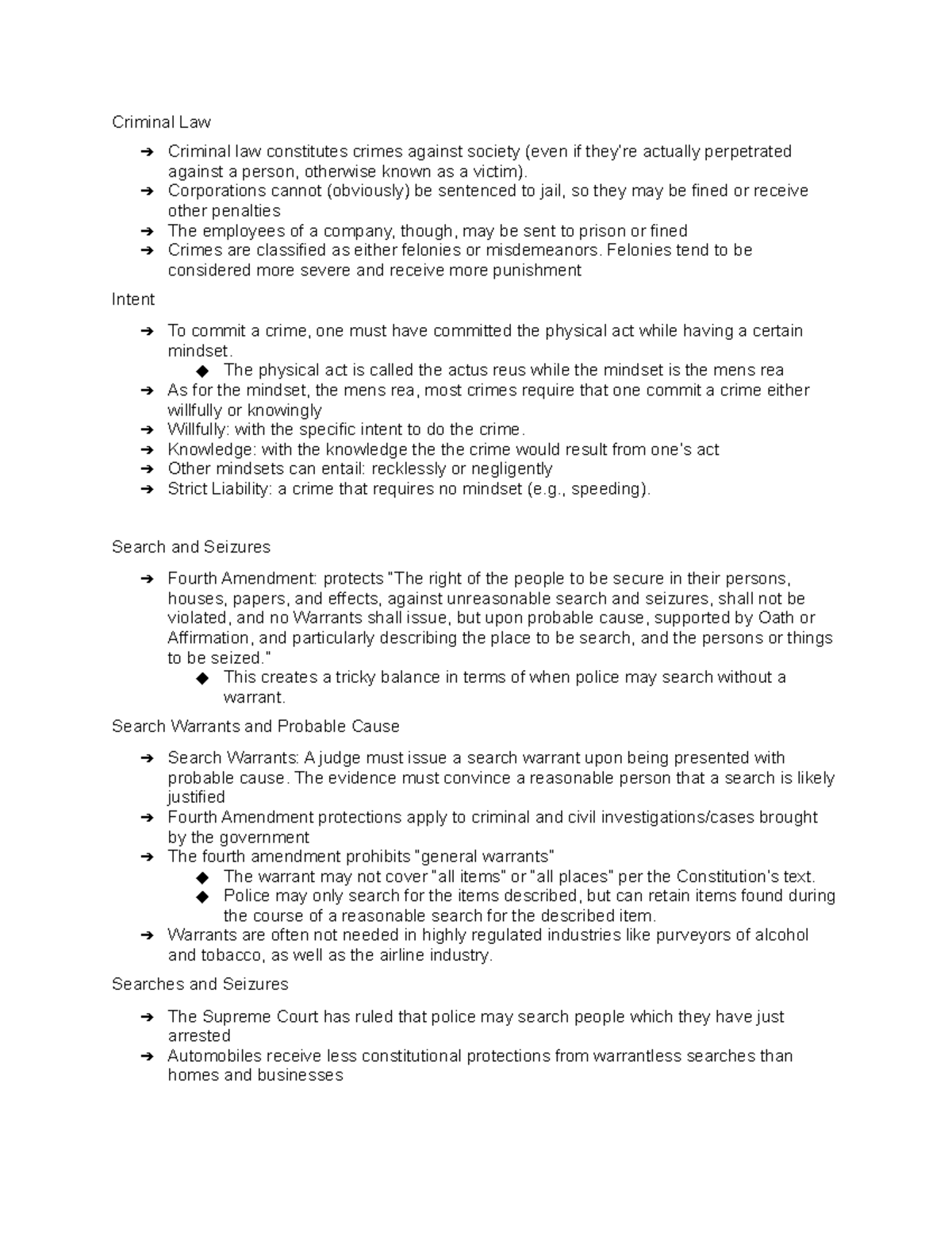 Legal TEST 3 slide notes - Criminal Law Criminal law constitutes crimes