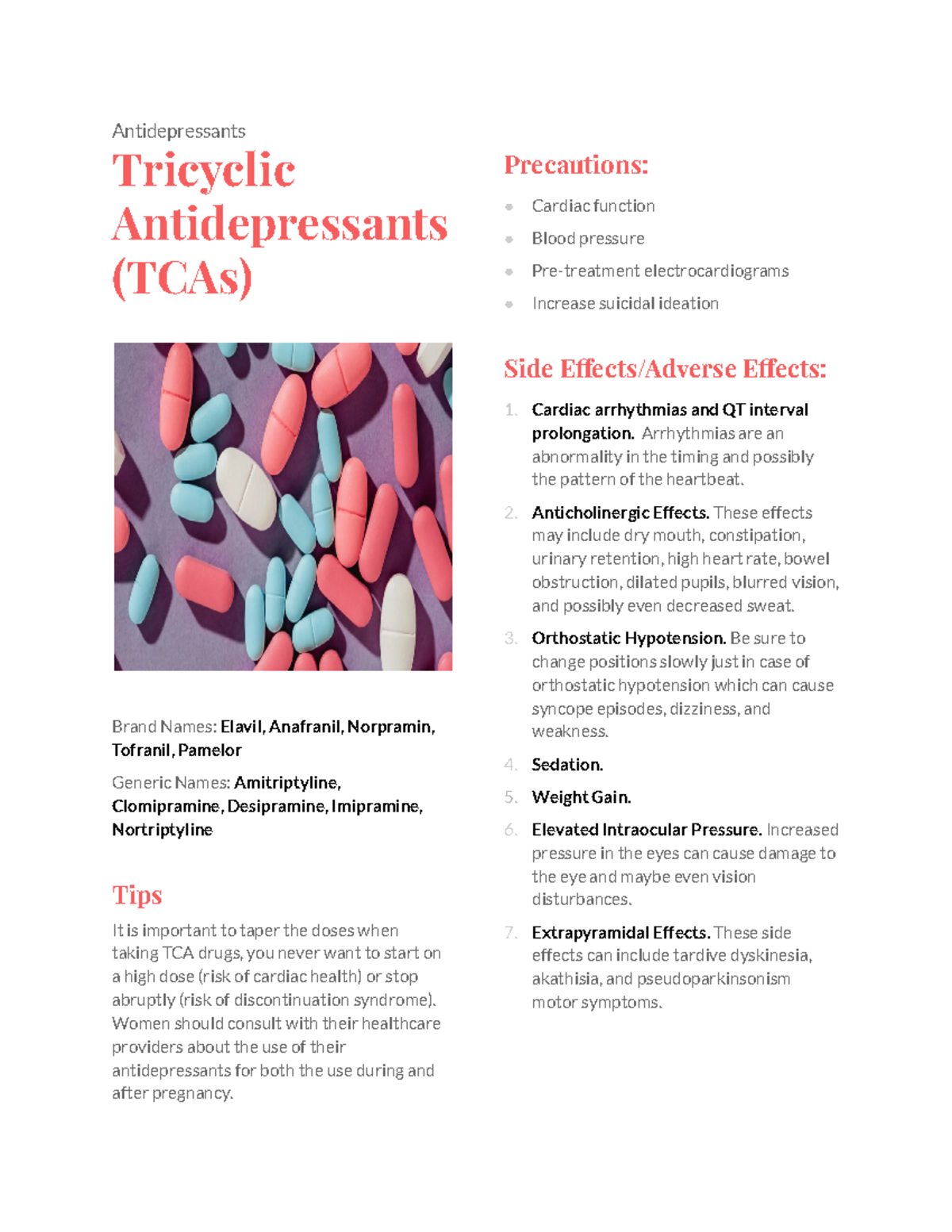 TCA Info Brochure, Kirkwood - Antidepressants Tricyclic Antidepressants ...