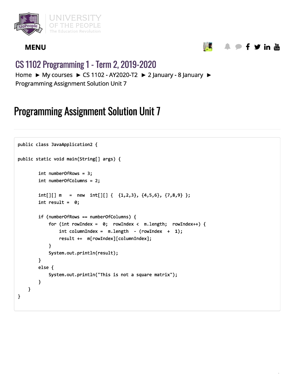 CS 1102 - AY2020-T2 Solutions For Unit 7 Assignment - CS 1102 ...