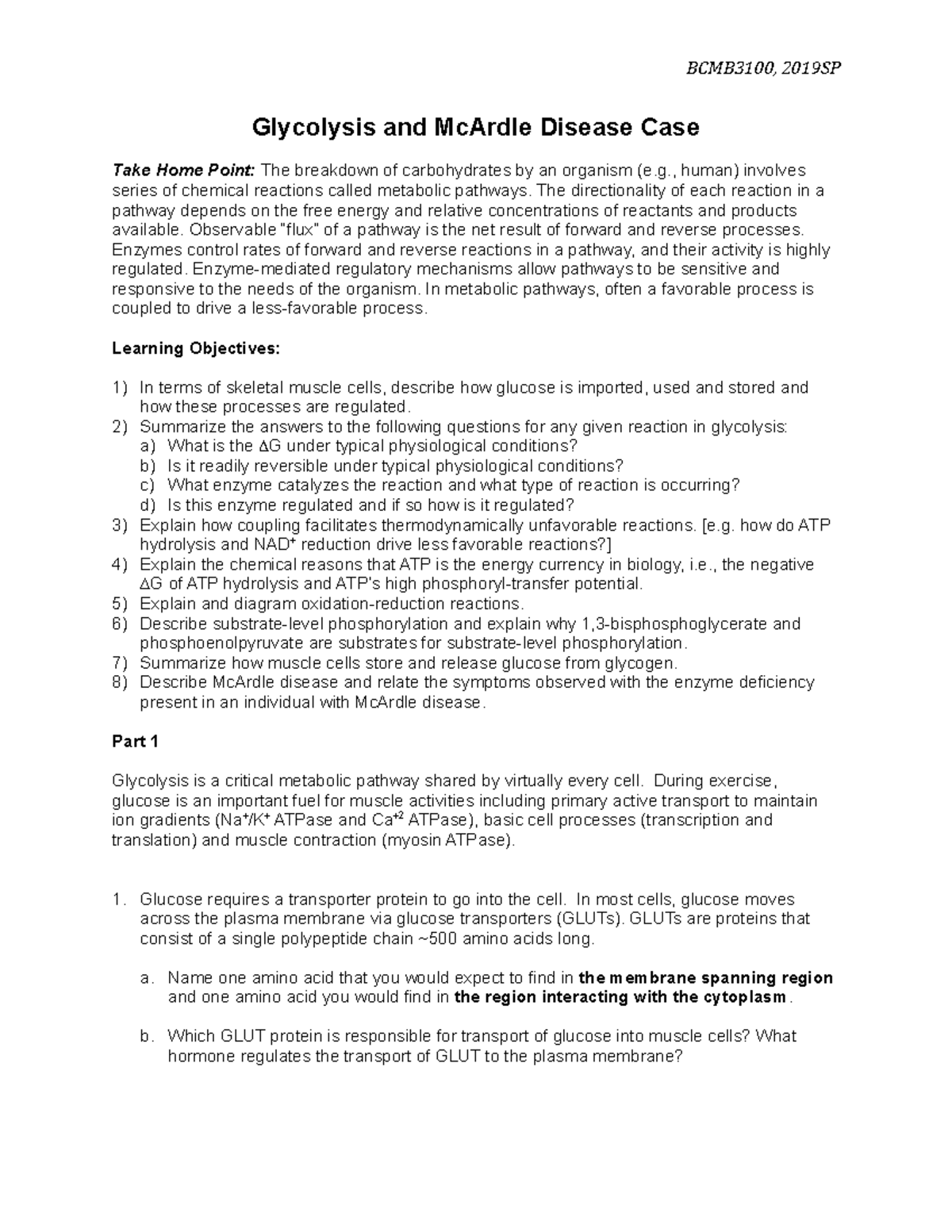 3-1 Glycolysis Case SP2019 - Glycolysis and McArdle Disease Case Take ...