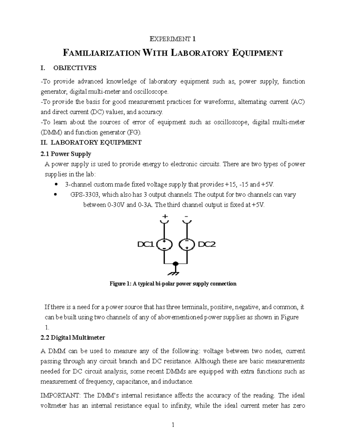 Seminar assignments lab 1 familiarization with laboratory equipment