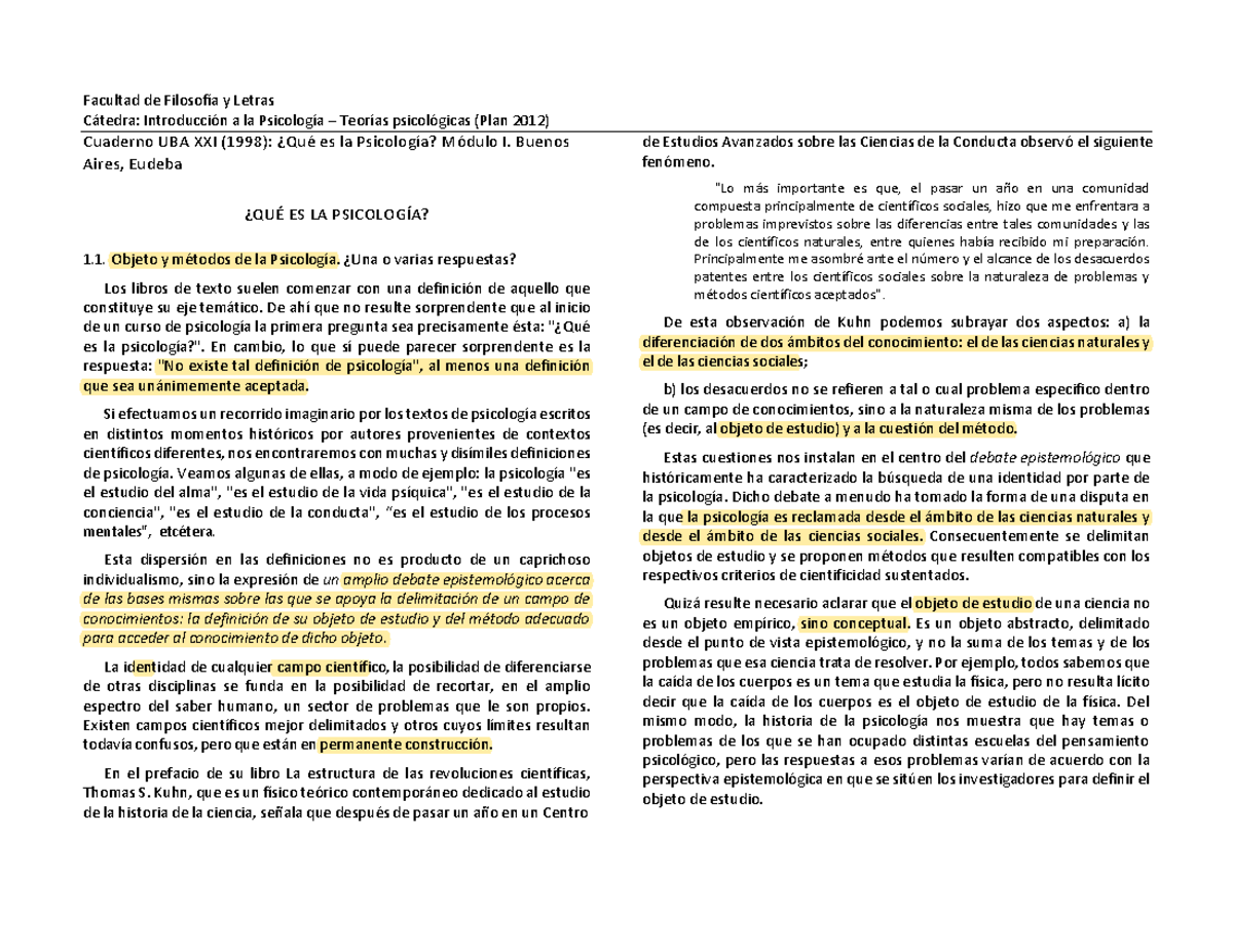 1)-Que-es-la-Psicologia -J-Topf-pdf - Facultad de FilosofÌa y Letras C