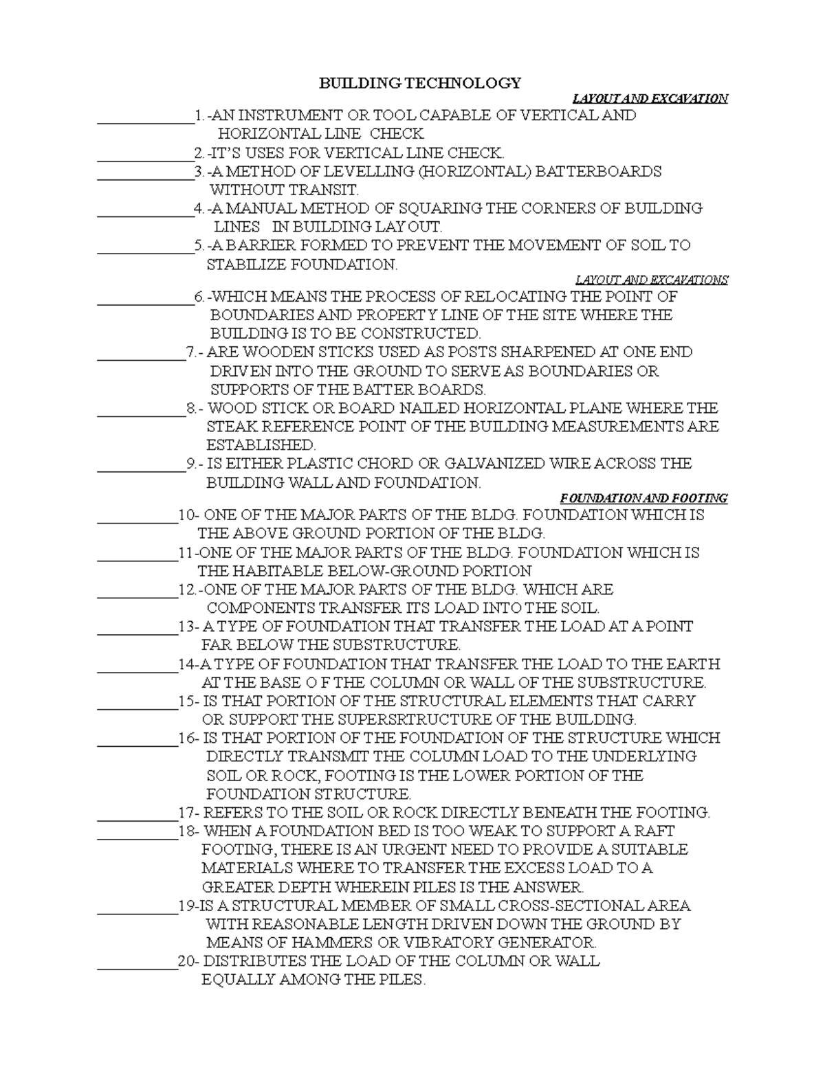 SAT Bldg Technology - BUILDING TECHNOLOGY LAYOUT AND EXCAVATION ...