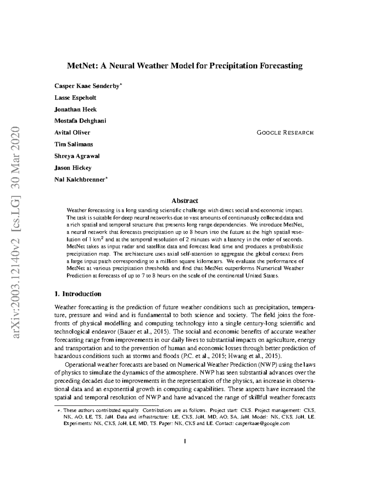 2003 - Excellent - MetNet: A Neural Weather Model For Precipitation ...