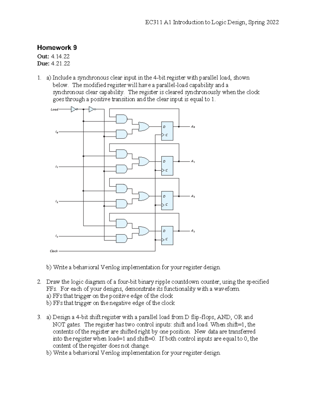 EC311 HW9(11) - Prof. Tali Moreshet - EC311 A1 Introduction to Logic ...