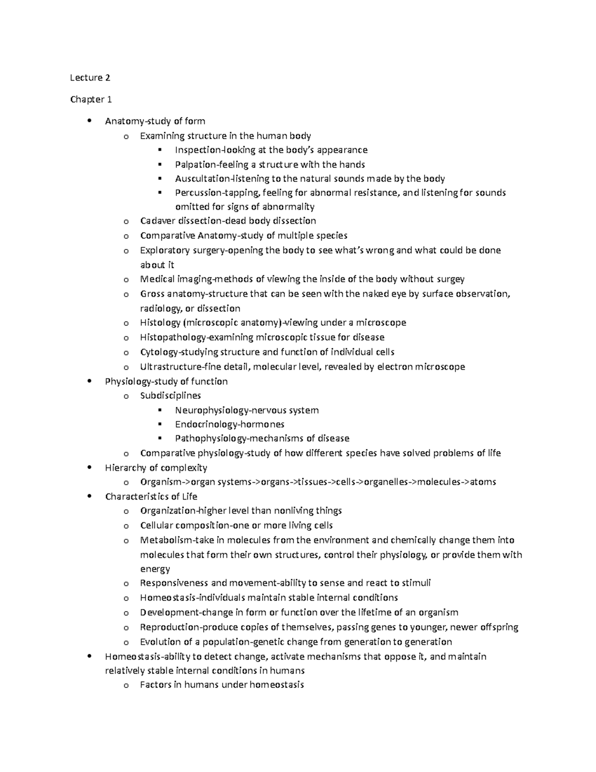 Anatomy Notes - lecture 1 - Lecture 2 Chapter 1 Anatomy-study of form o ...