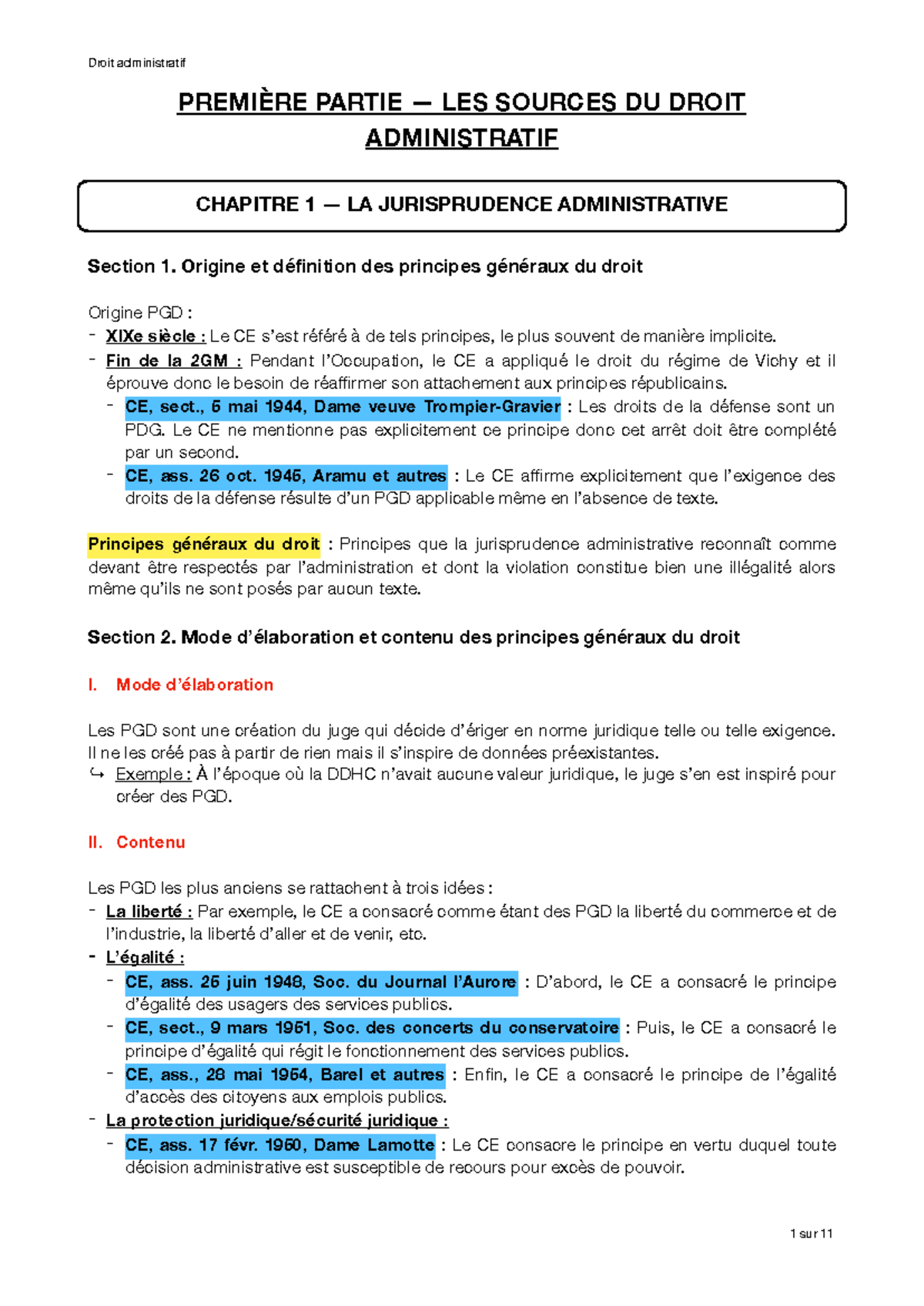 Contrôle de connaissance 1 - PREMIÈRE PARTIE — LES SOURCES DU DROIT ...