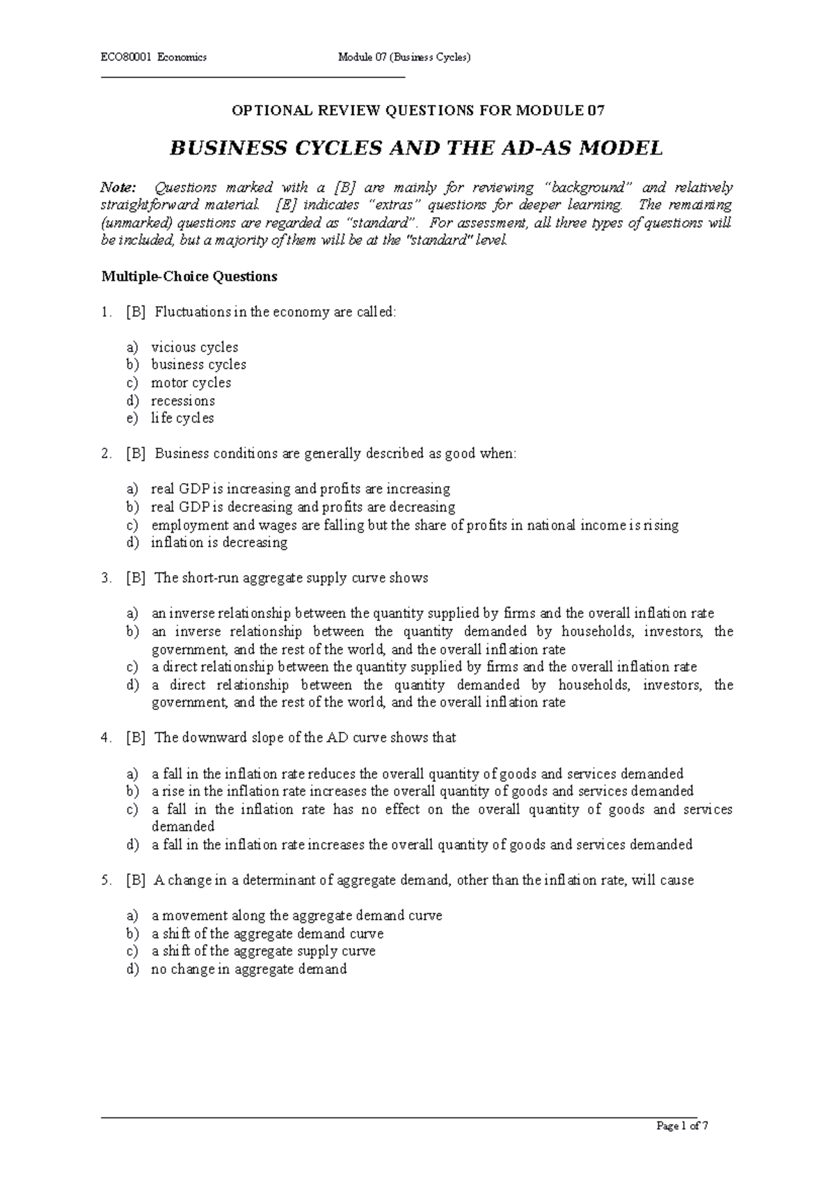 Week 8 (Bonus) - OPTIONAL REVIEW QUESTIONS FOR MODULE 07 BUSINESS ...