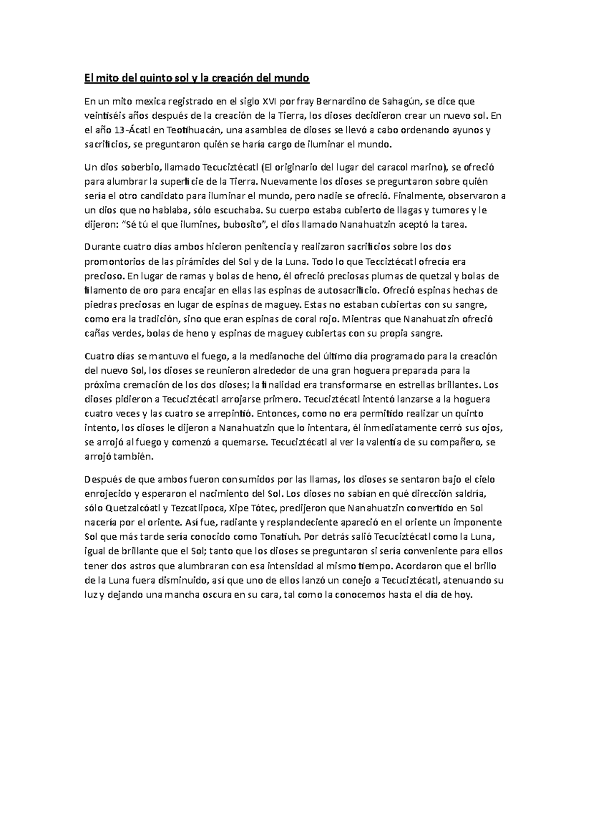 Dzdxfdel quinto sol copia El mito del quinto sol y la creación del mundo En un mito mexica
