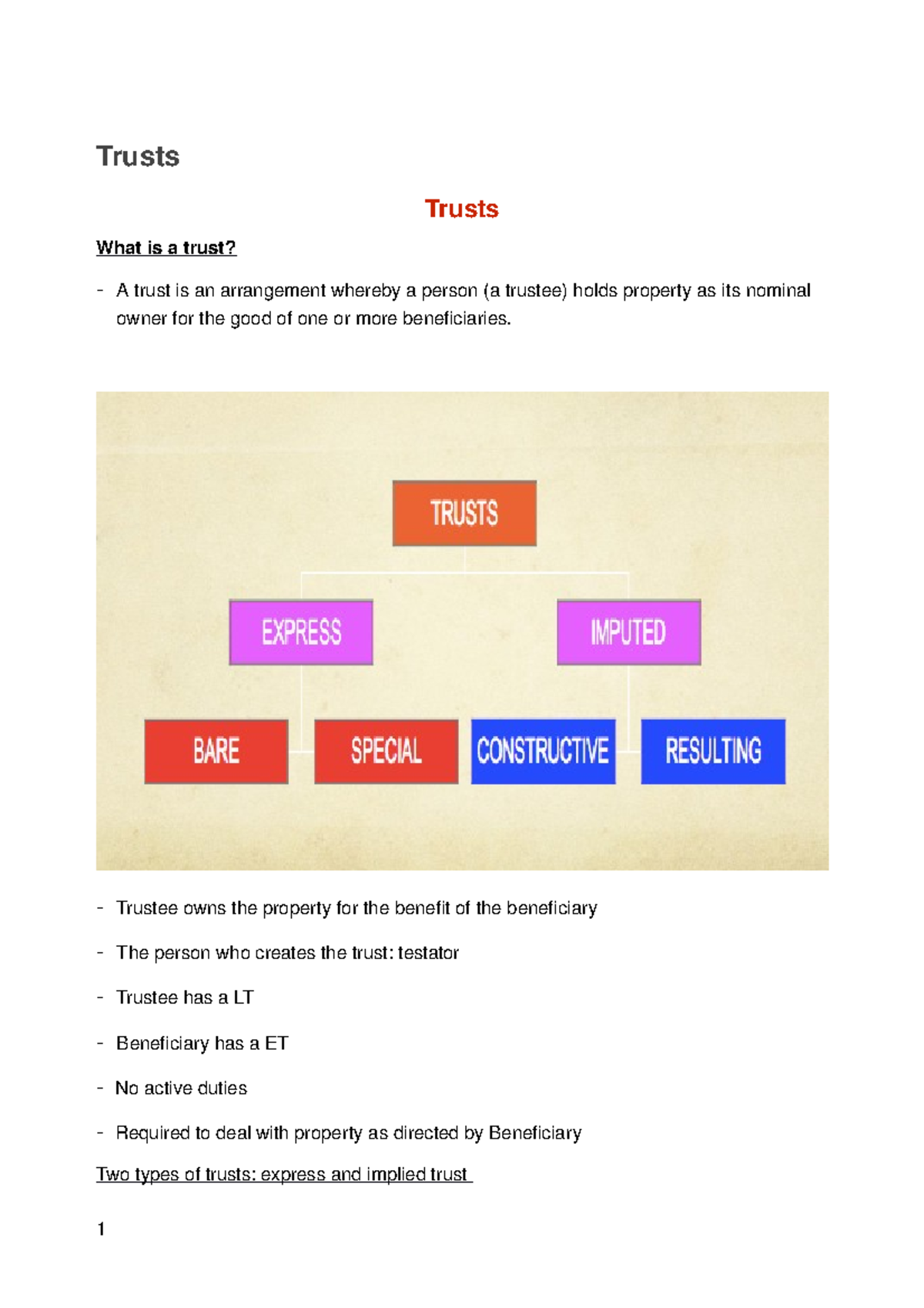 Trusts - Trusts Trusts What is a trust? A trust is an arrangement ...