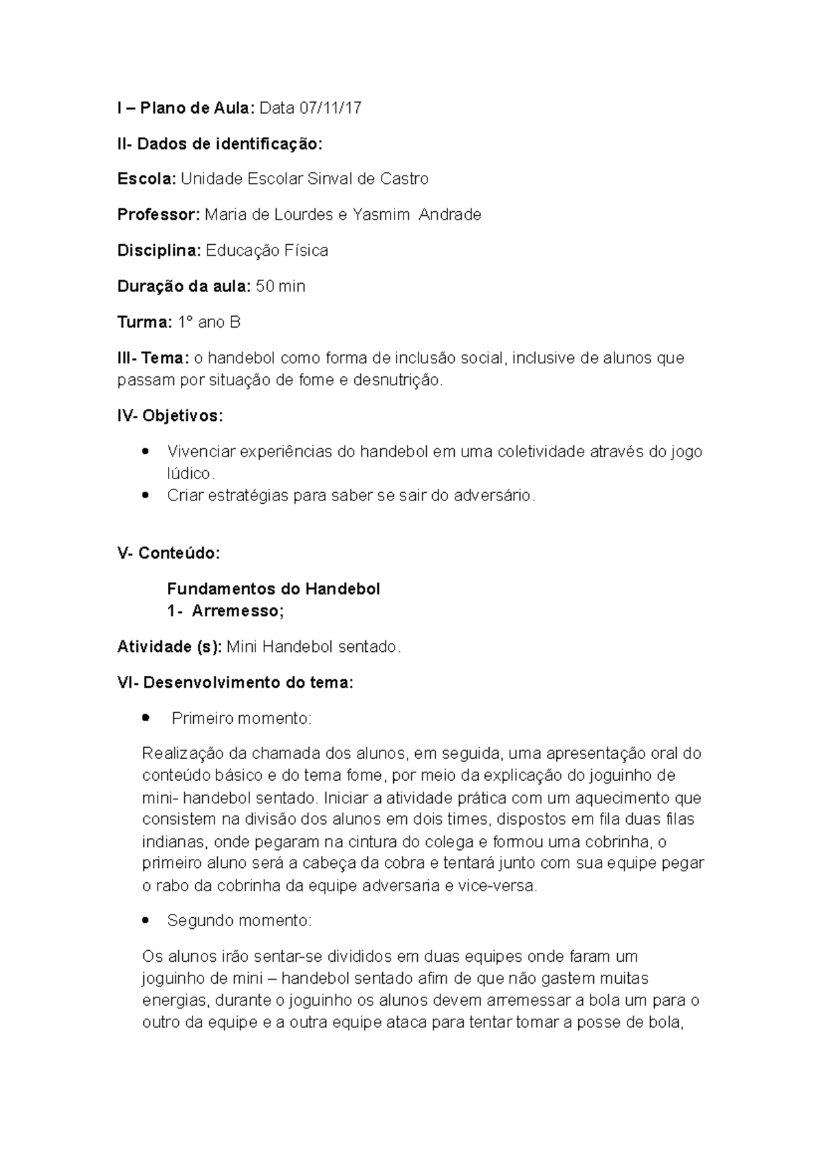 Plano de Aula Jogos Pré - Desportivos, PDF, Humano