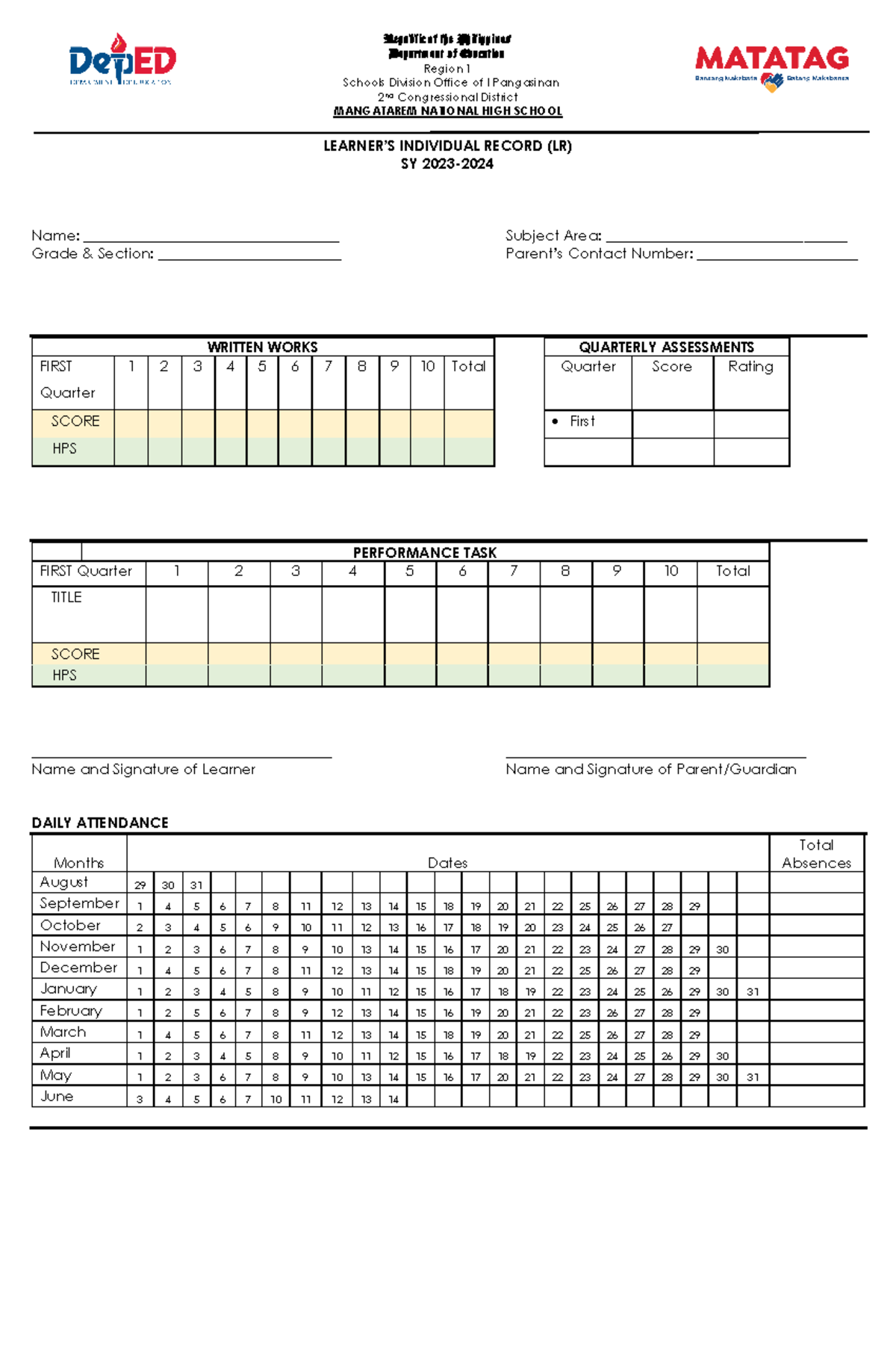 Individual Learner's Record (LR) - Republic of the Philippines ...