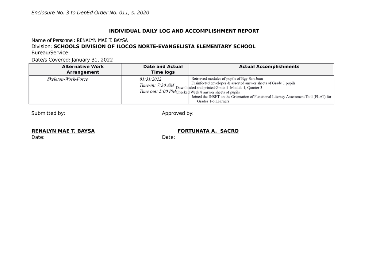 Enclosure 3 January 31 - Done - Enclosure No. 3 To DepEd Order No. 011 ...