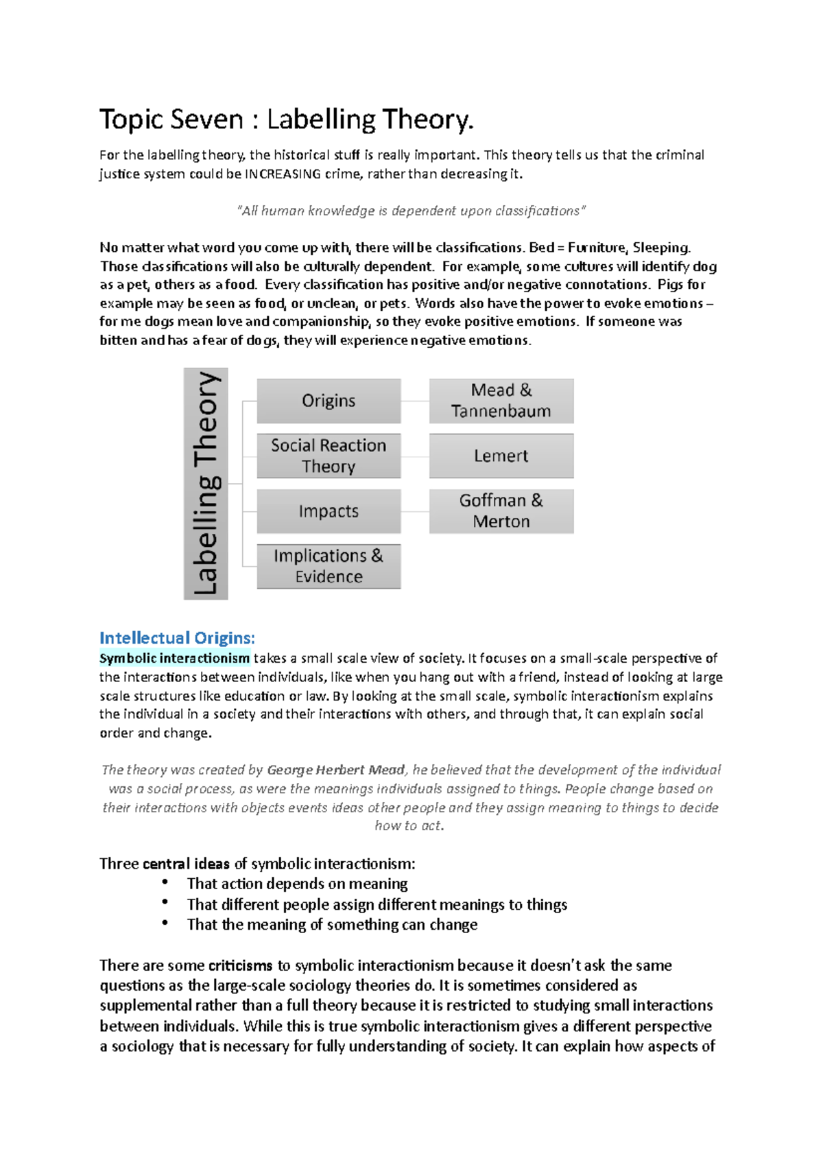 Topic Seven - Labelling Theory - For the labelling theory, the ...