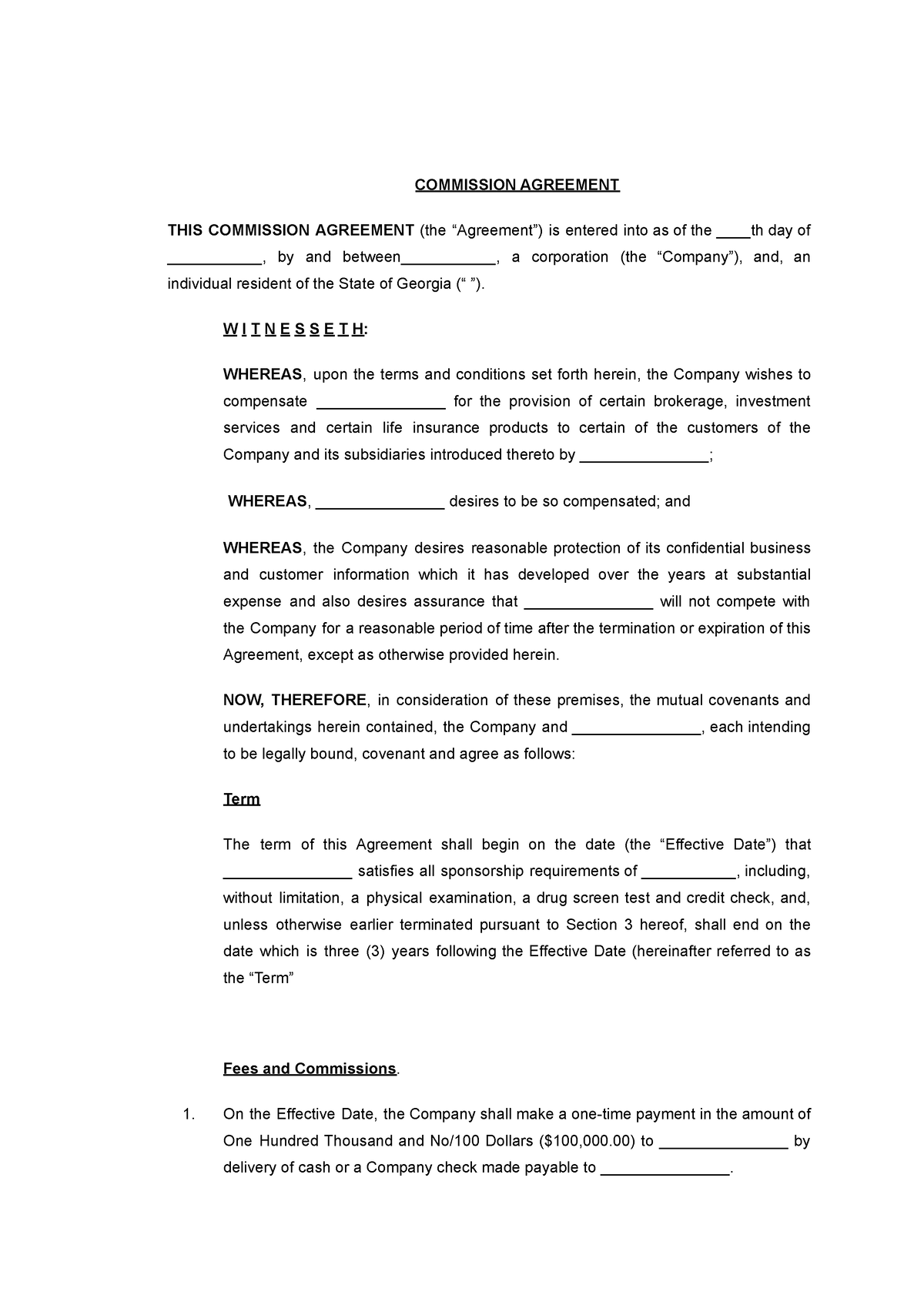 8. Template - Commission Agreement - COMMISSION AGREEMENT THIS ...