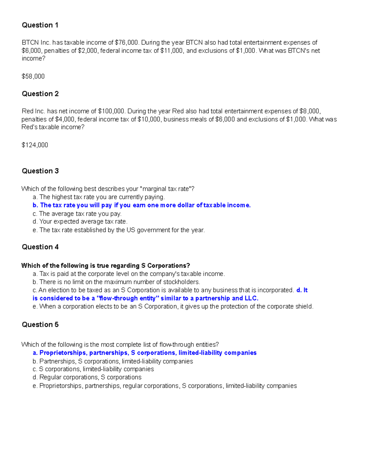 Class Tax Exercise - pls review - Question 1 BTCN Inc. has taxable ...