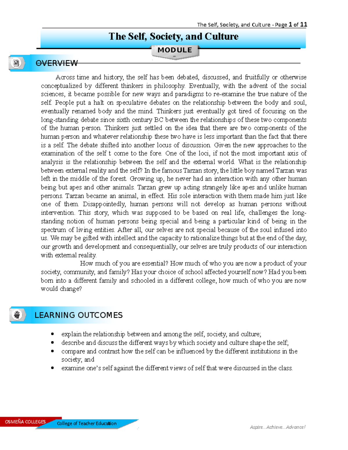GE-1-M2 - Understanding the self module. - Across time and history, the ...