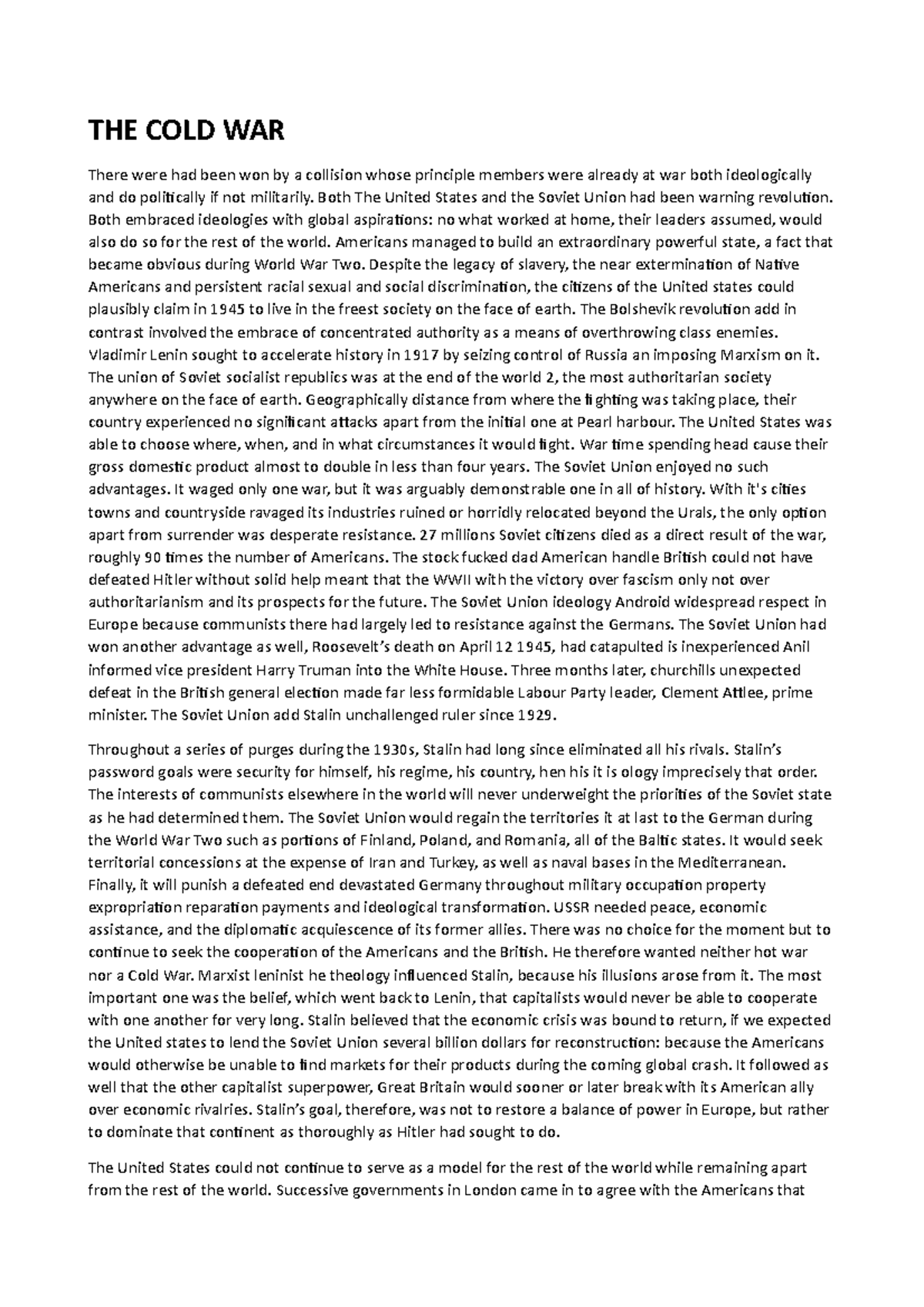 summary of Cold war by Jhon Lewis Gaddis Contemporary history UniMi