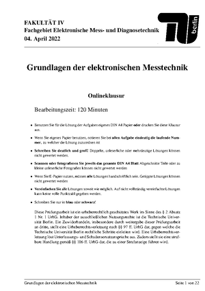 GEM Klausur - „ Grundlagen der elektrische Messtechnik 