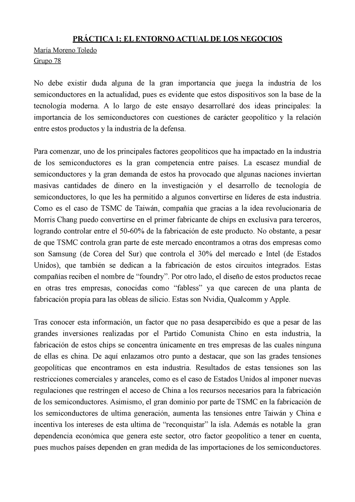 Práctica 1 El Entorno Actual De Los Negocios PrÁctica 1 El Entorno Actual De Los Negocios 4683