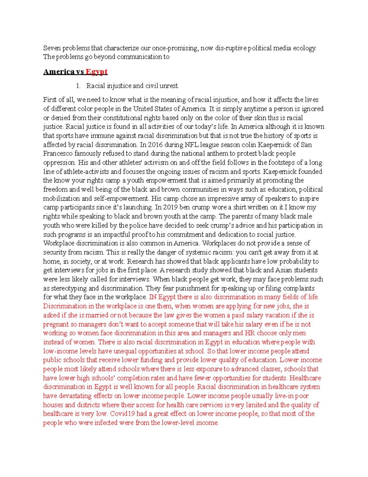 compare and contrast essay between egypt and america