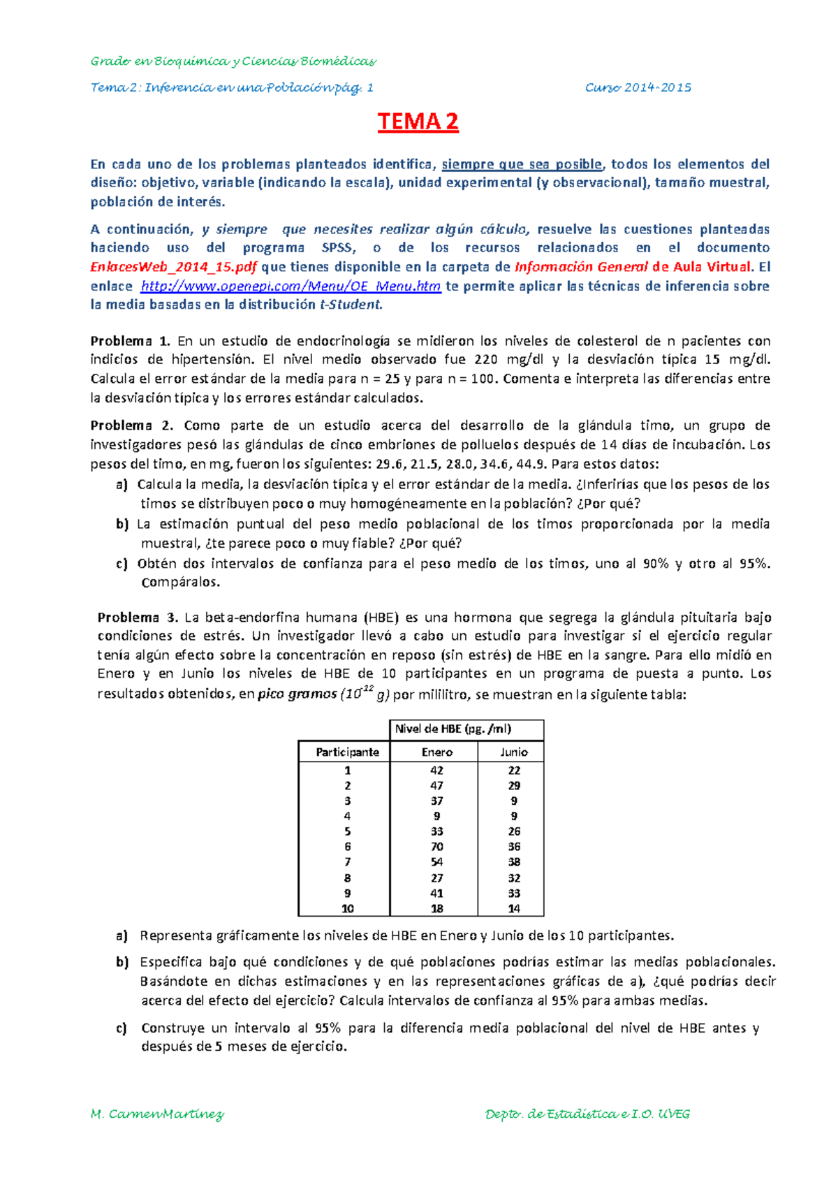 Problemas Tema2 - Ejercicios Resueltos De Bioestadística. - Tema 2 ...