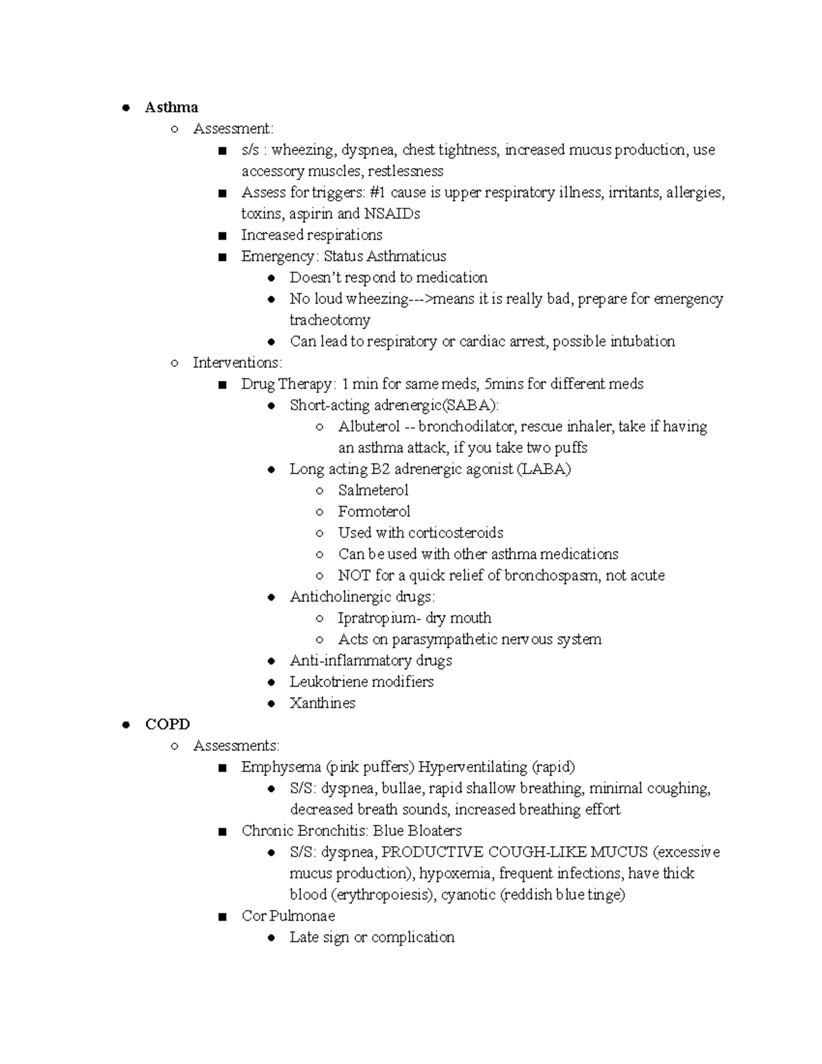 Asthma and COPD Study Guide Notes - Asthma Assessment: s/s : wheezing ...