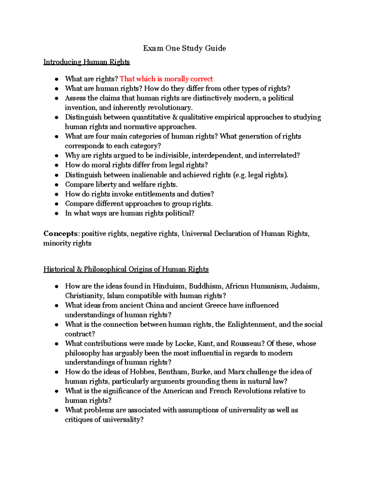 UJ Exam 1 Study Guide - Exam One Study Guide Introducing Human Rights ...